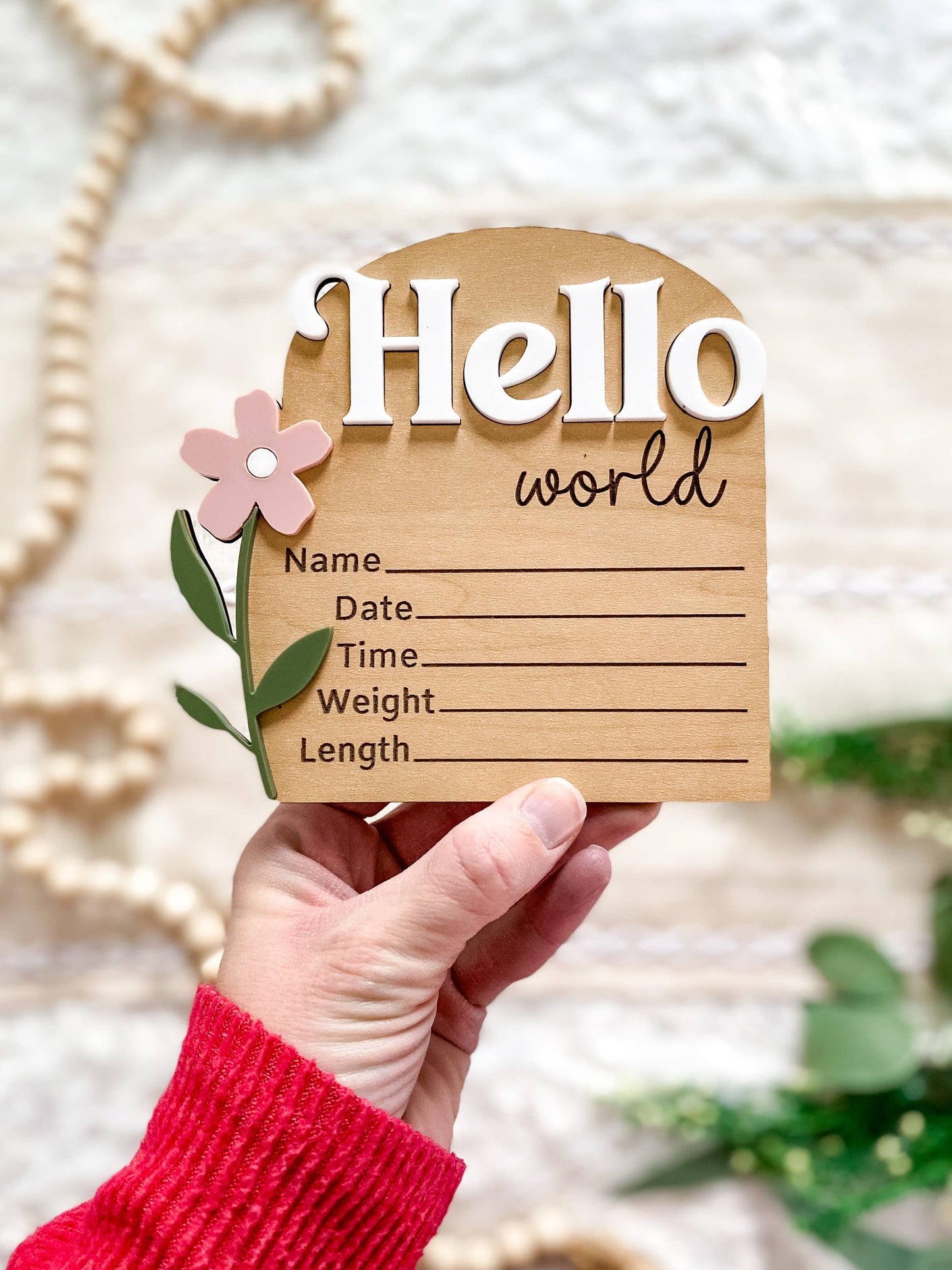 Hello World Birth Stat Sign - Pretty Wildflowers : Dusty Mauve