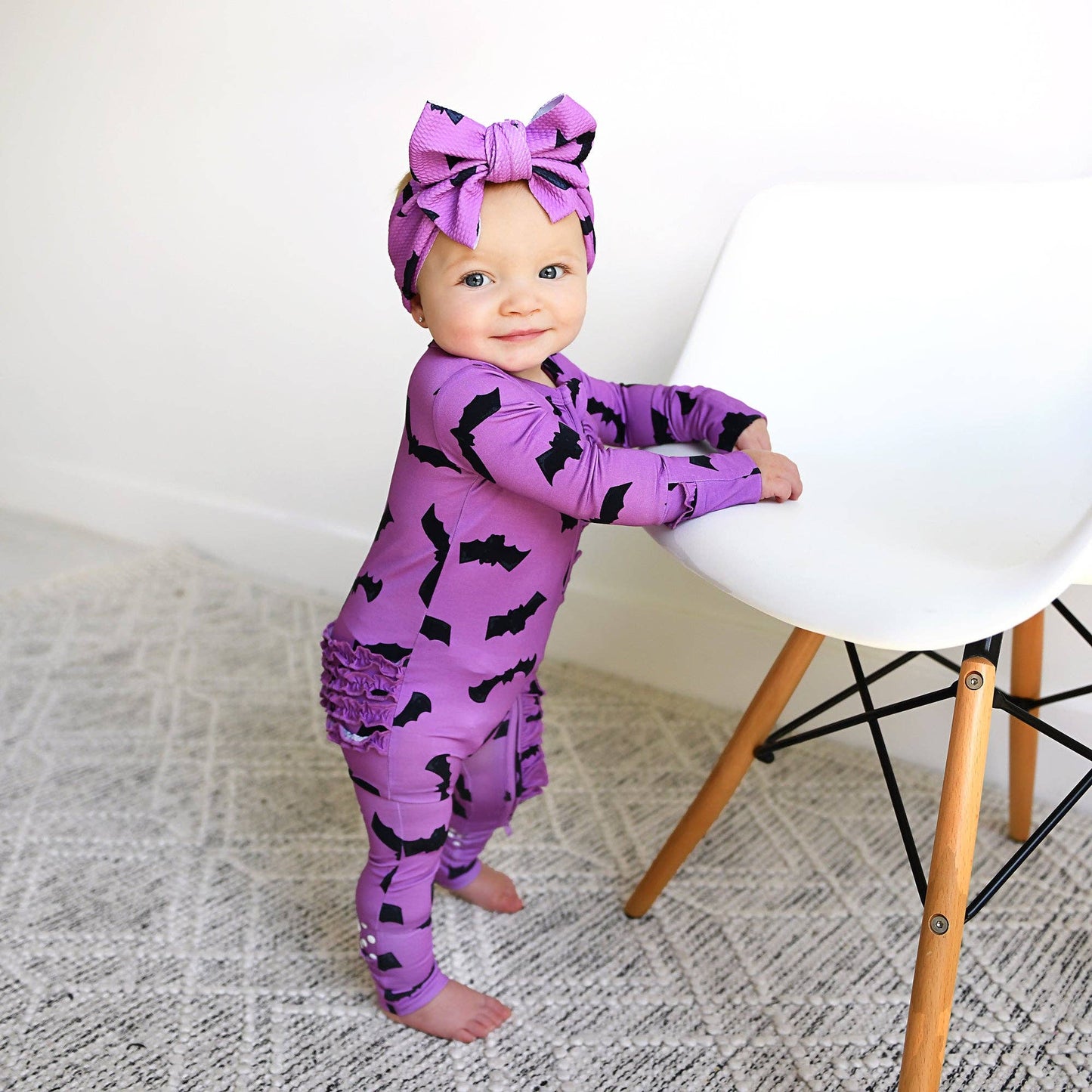 Echo Purple Bats RUFFLE ZIP Bamboo Halloween Baby Lounge Set