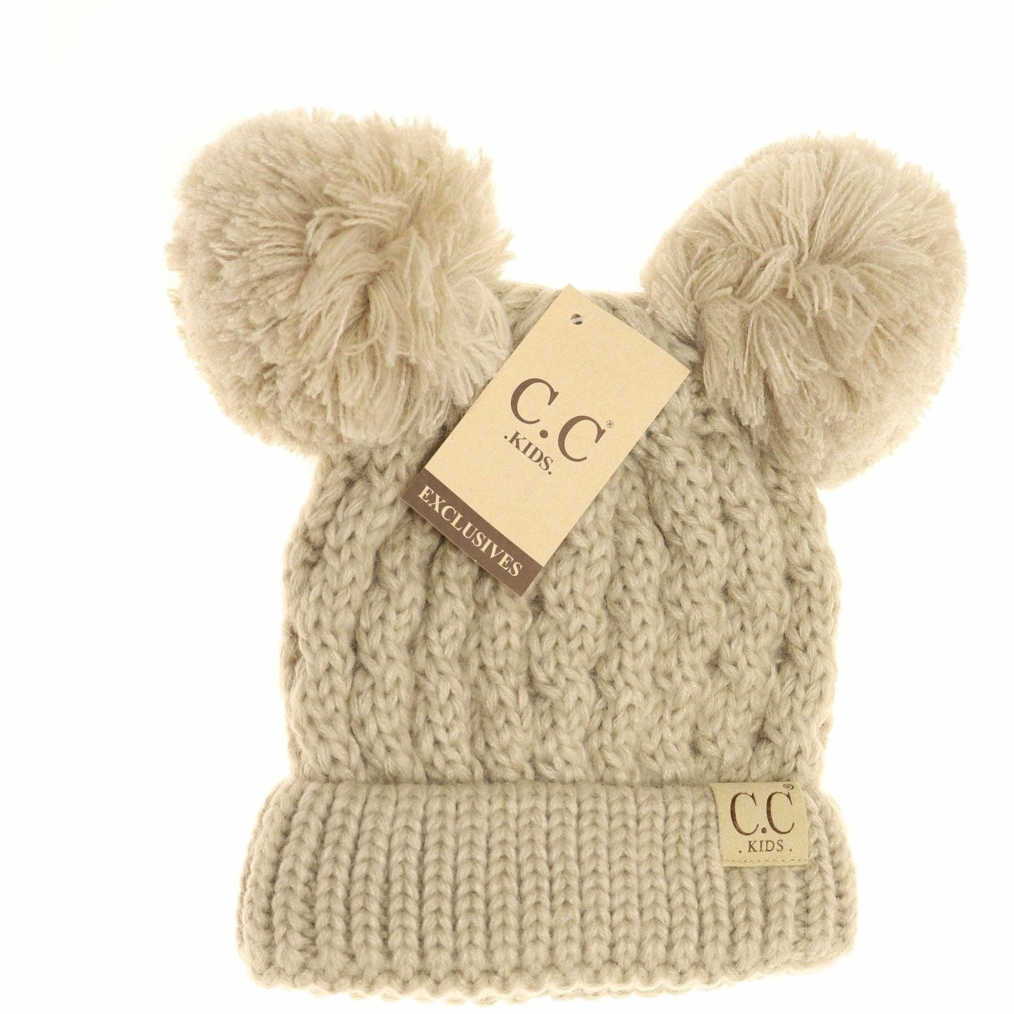 Kids Solid Double Pom CC Beanies KIDS24: Dark Purple