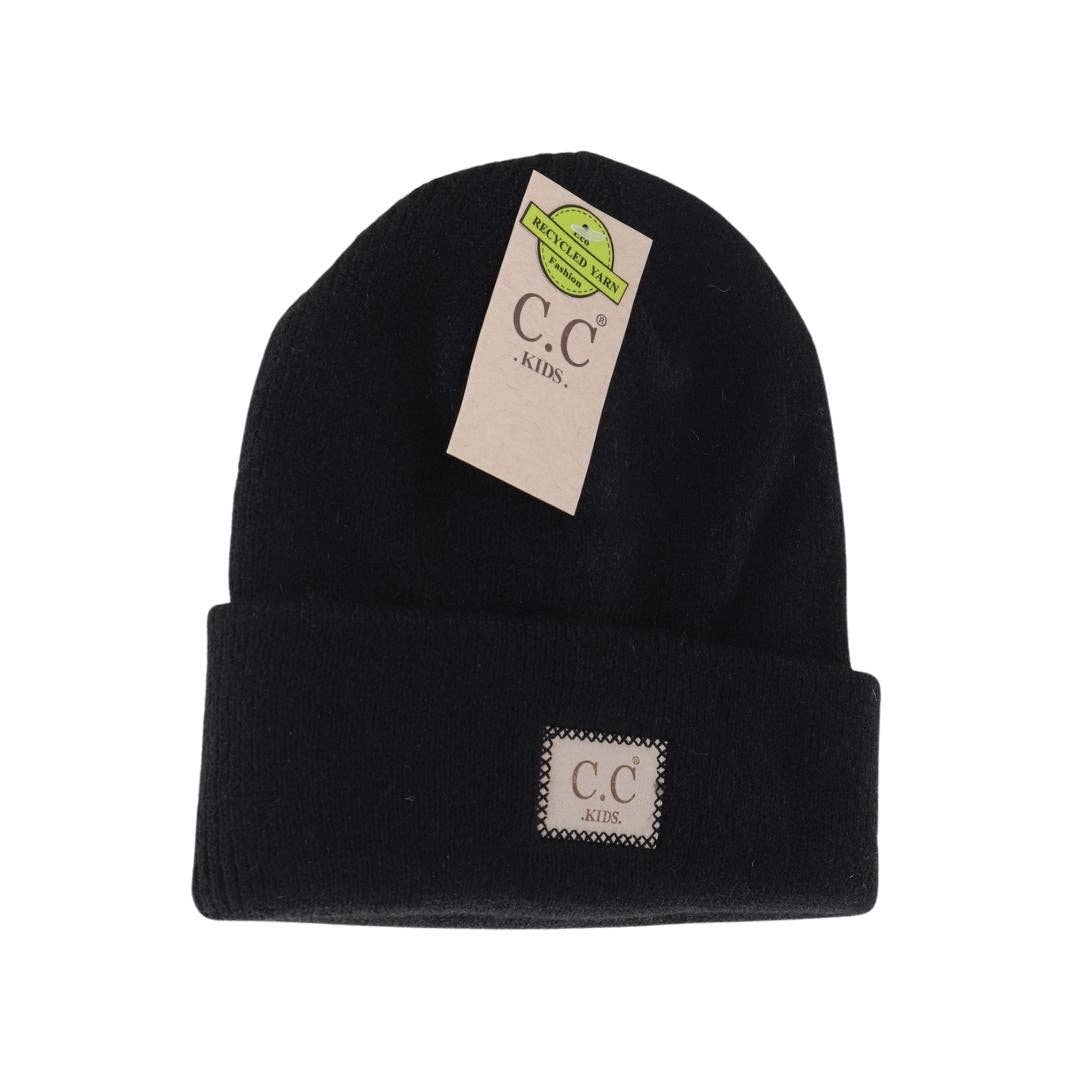 KIDS Soft Ribbed Leather Patch C.C. Beanie KIDS9021: Heather Lt. Beige
