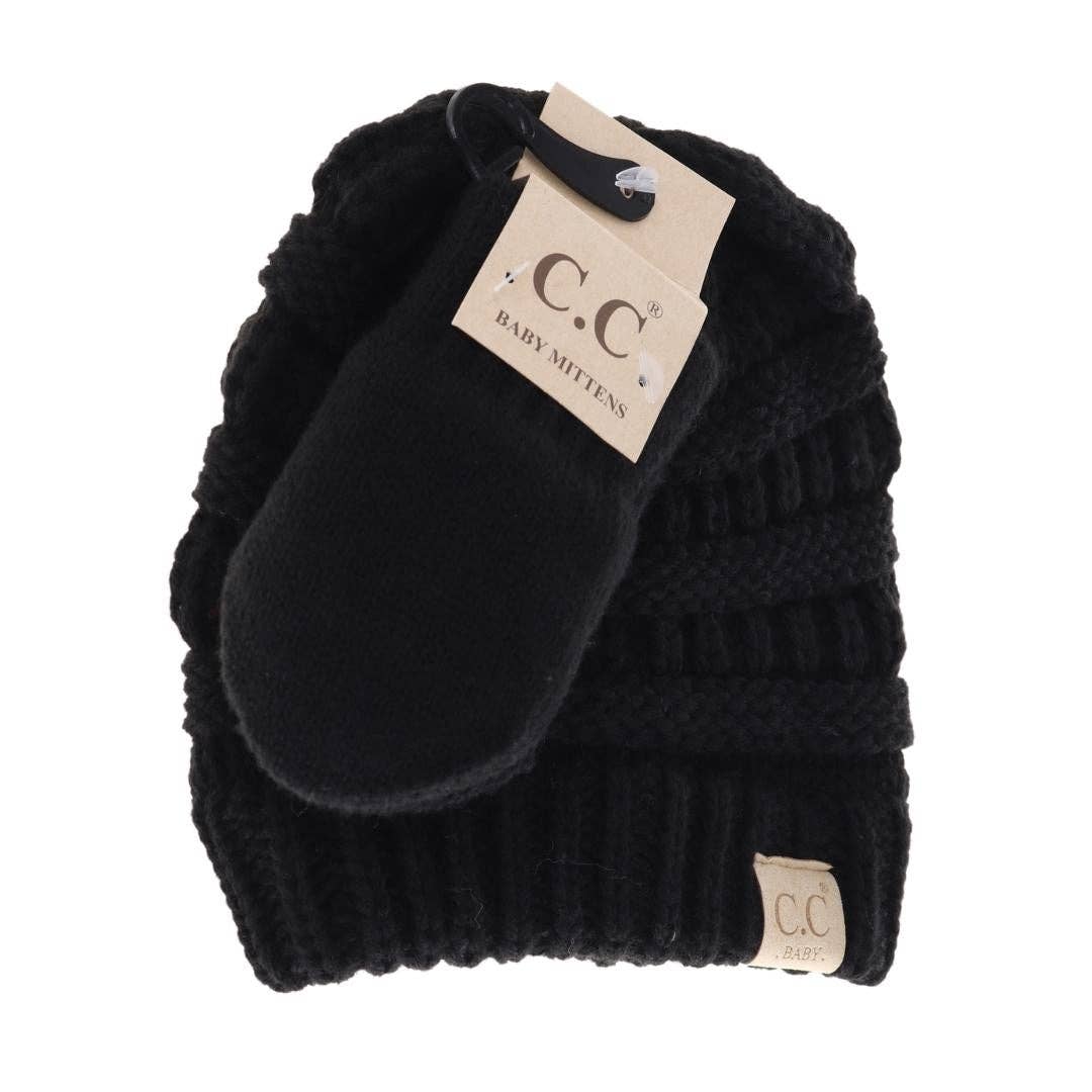 BABY Solid C.C Beanie with Mitten SET BABYSET1: Indie Pink