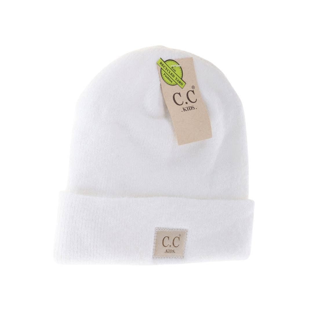 KIDS Soft Ribbed Leather Patch C.C. Beanie KIDS9021: Heather Lt. Beige