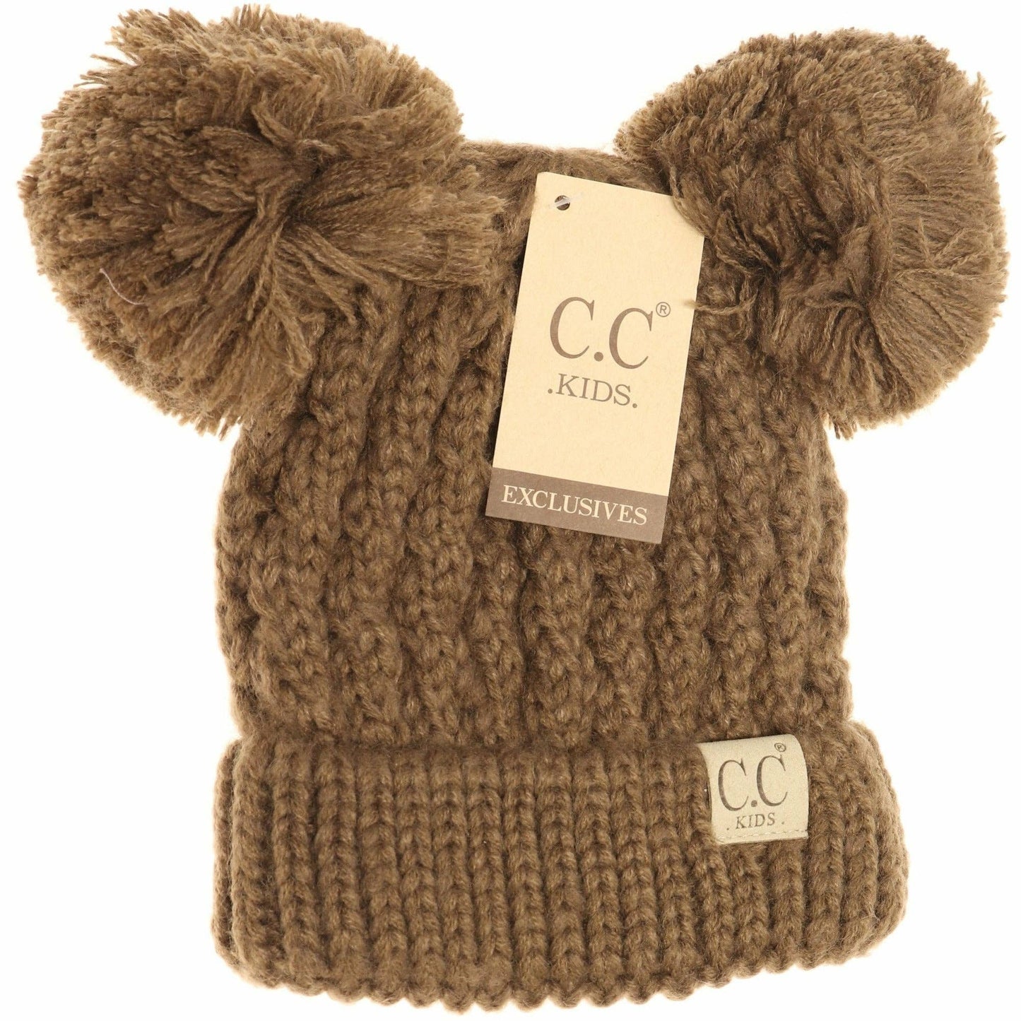 Kids Solid Double Pom CC Beanies KIDS24: Dark Purple
