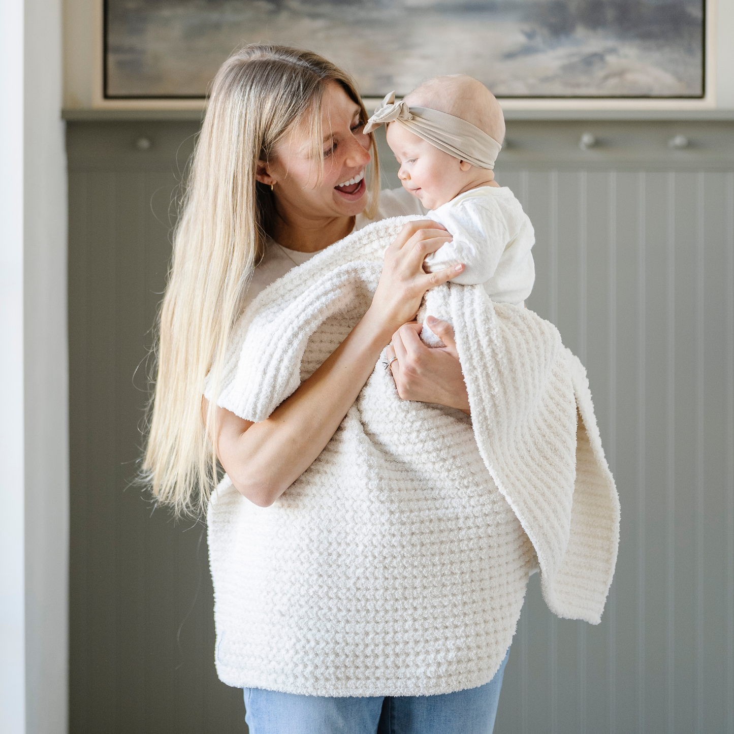 WAFFLE KNIT RECEIVING BLANKETS: Wheat