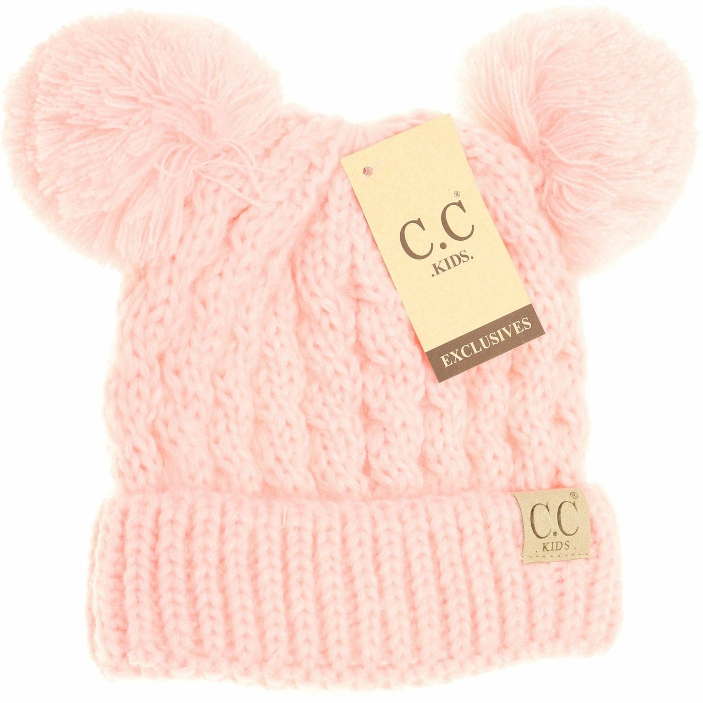 Kids Solid Double Pom CC Beanies KIDS24: Beige
