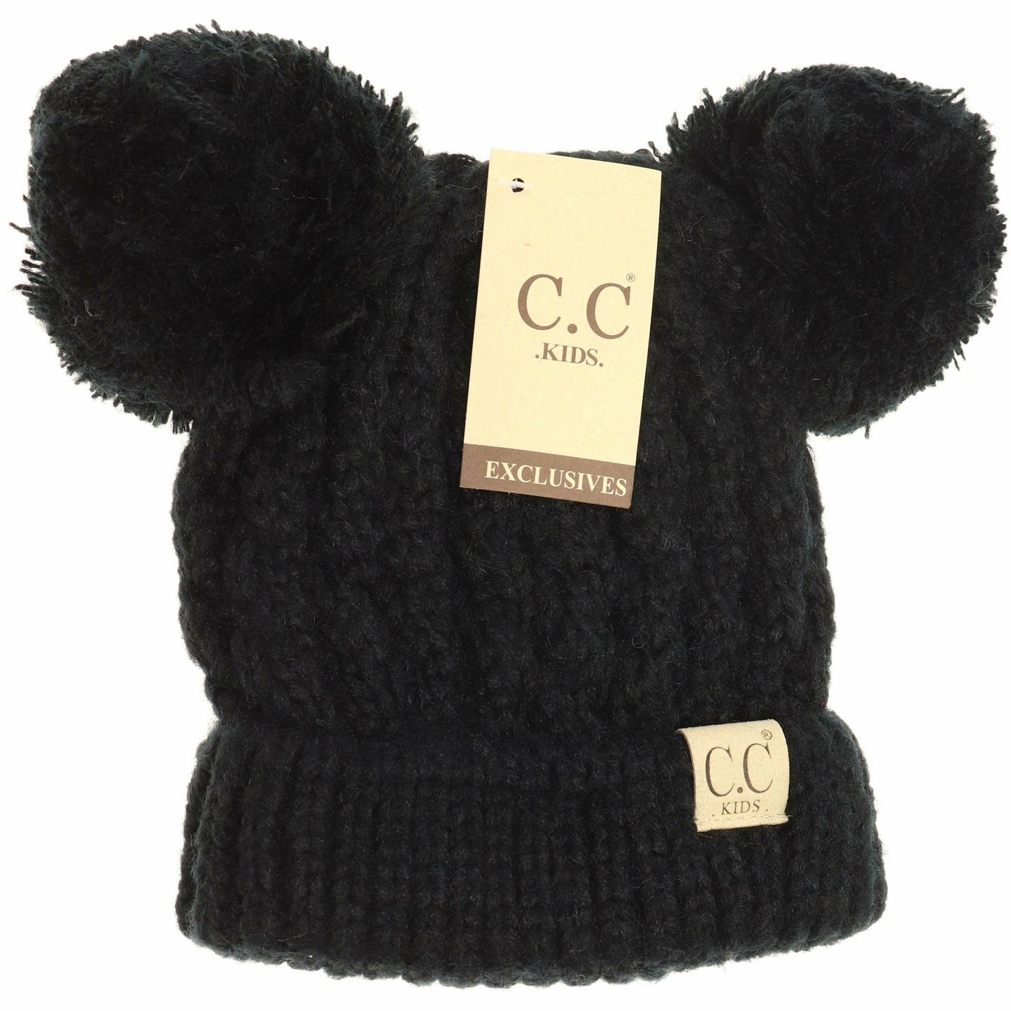 Kids Solid Double Pom CC Beanies KIDS24: Dark Purple