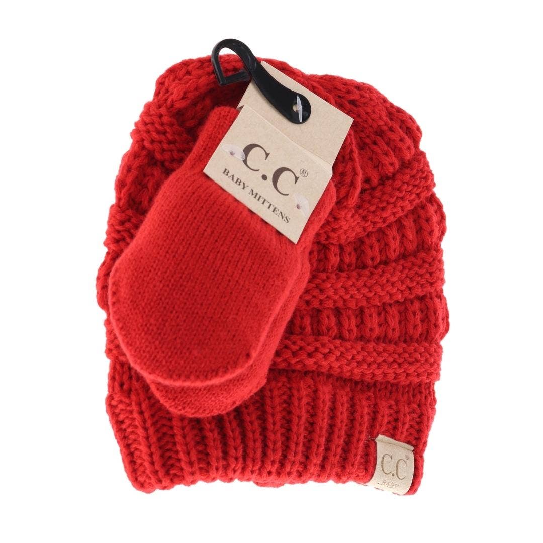 BABY Solid C.C Beanie with Mitten SET BABYSET1: Indie Pink