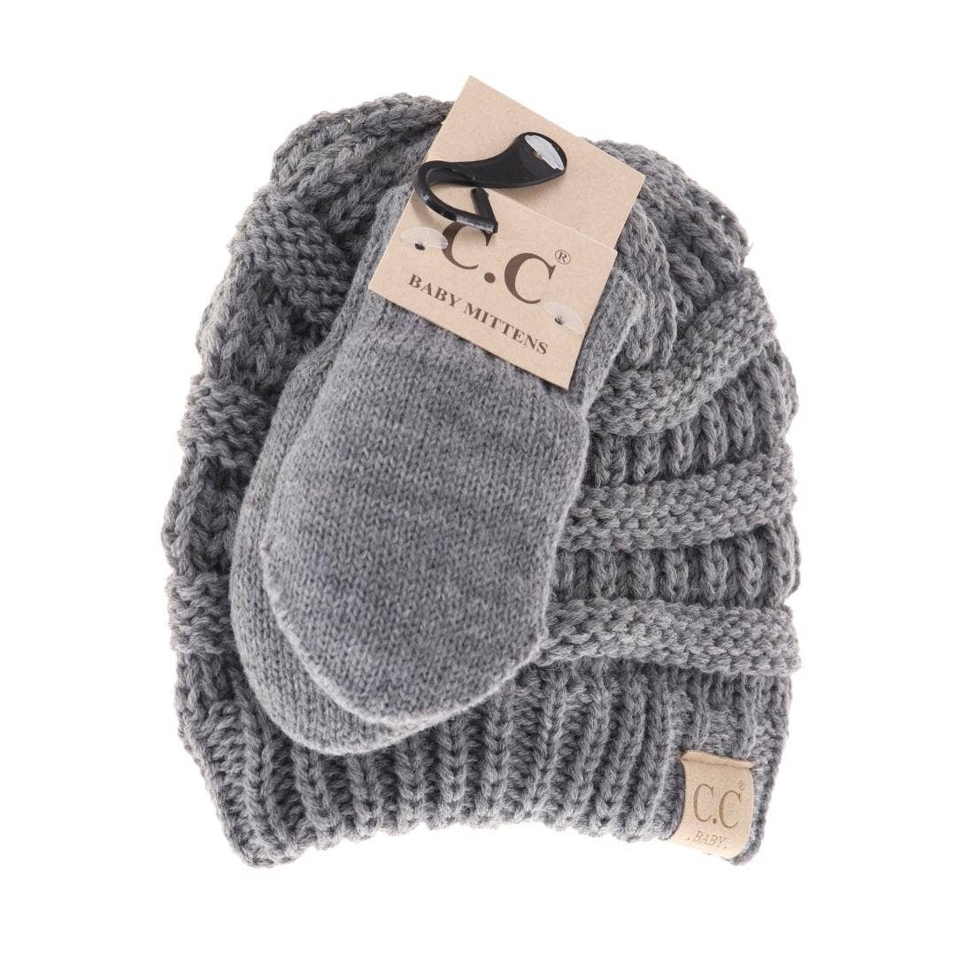 BABY Solid C.C Beanie with Mitten SET BABYSET1: Indie Pink