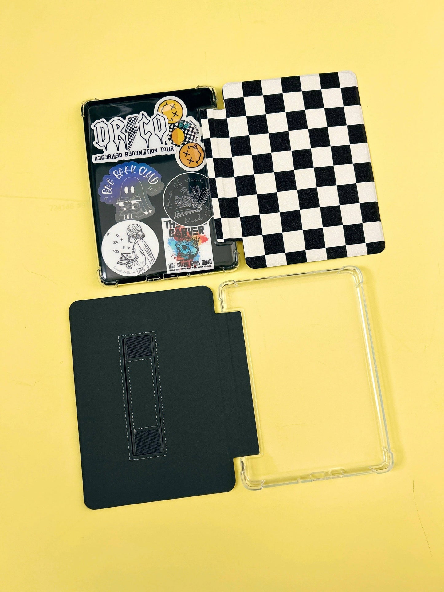 Kindle Case Cover w/ Clear Back & Cover Strap - Classic Checkers: 12th Generation 7" Paperwhite/Colorsoft