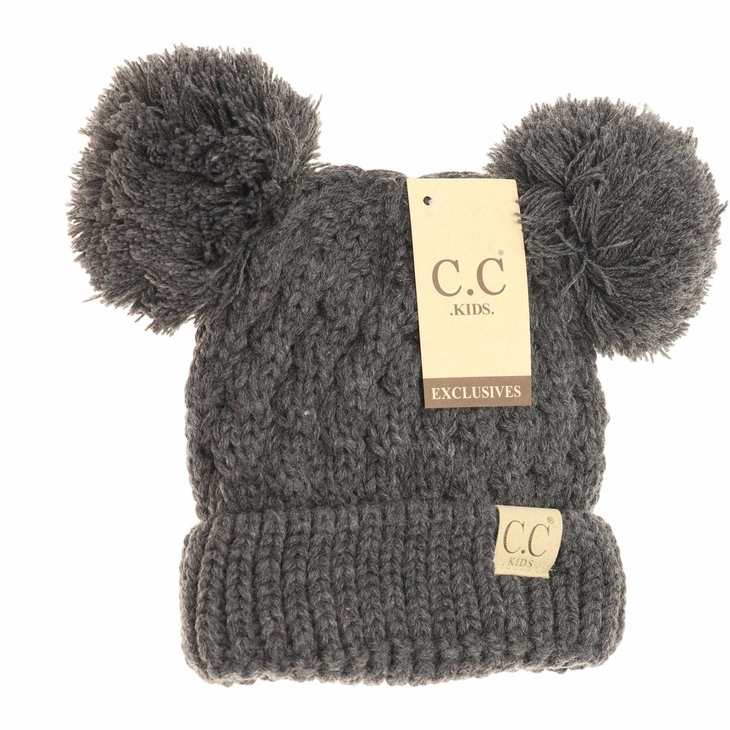 Kids Solid Double Pom CC Beanies KIDS24: Dark Purple