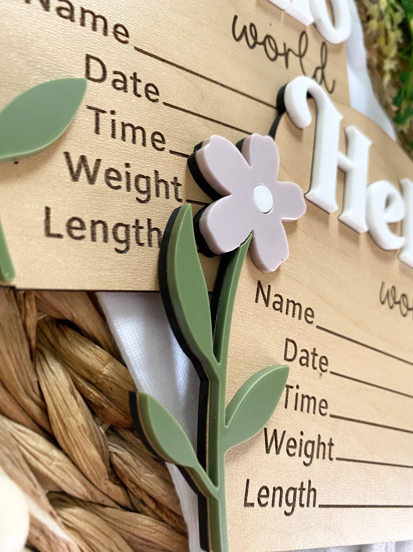 Hello World Birth Stat Sign - Pretty Wildflowers : Dusty Mauve