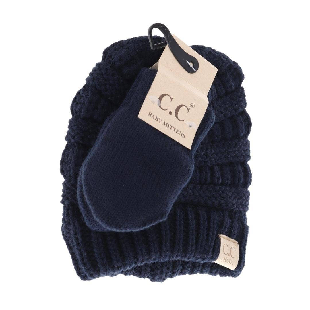 BABY Solid C.C Beanie with Mitten SET BABYSET1: Indie Pink
