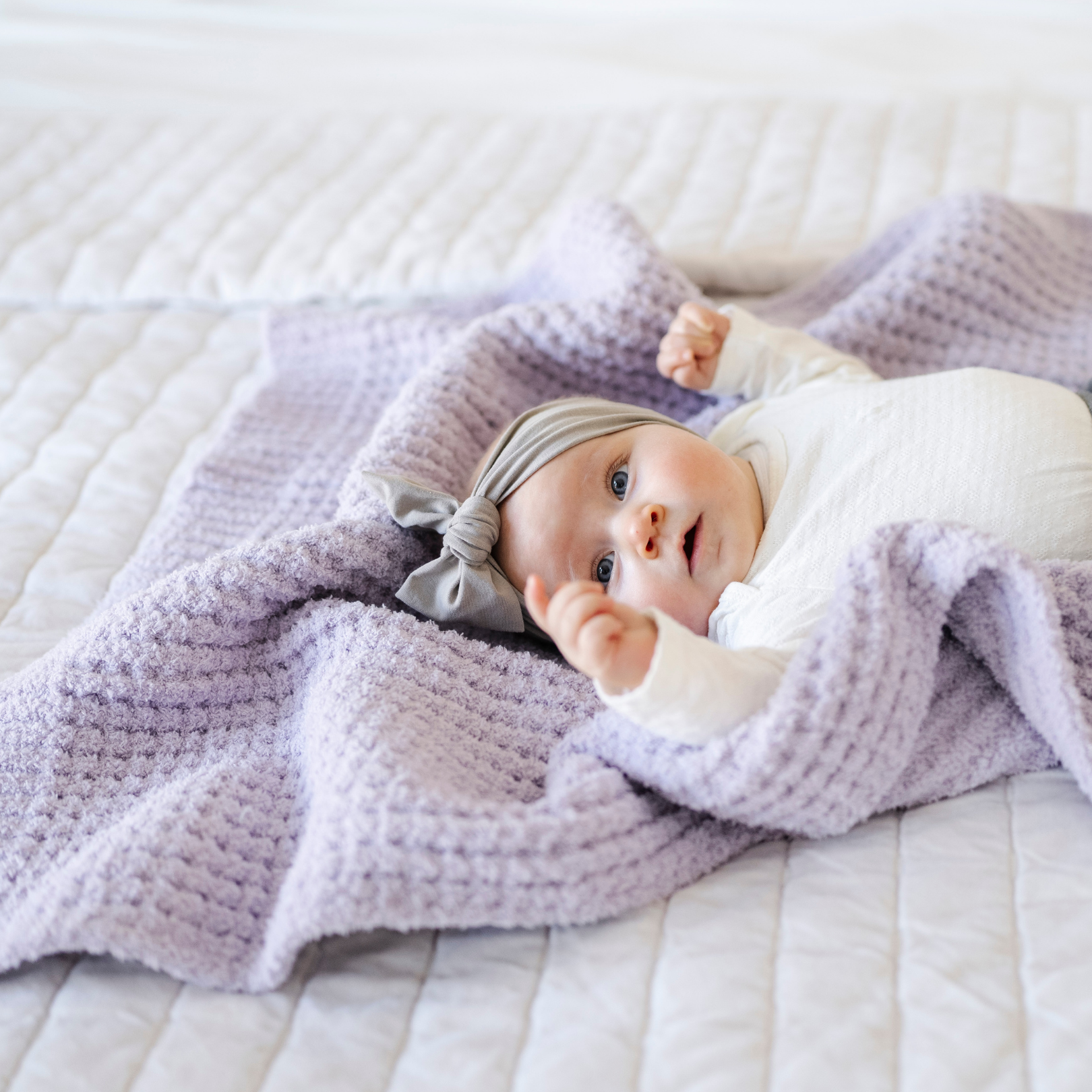 WAFFLE KNIT RECEIVING BLANKETS: Wisteria – Larkspur Daisy