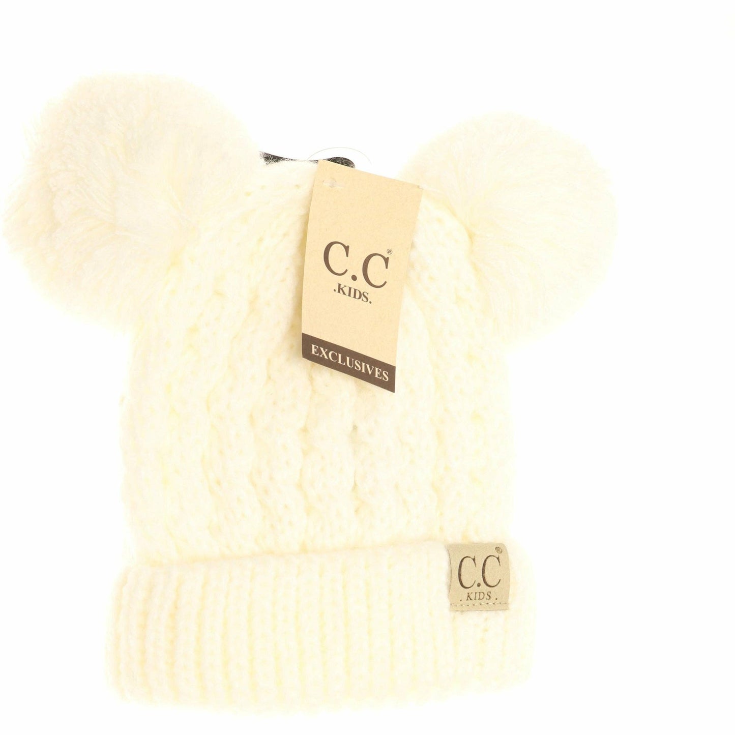 Kids Solid Double Pom CC Beanies KIDS24: Dark Purple