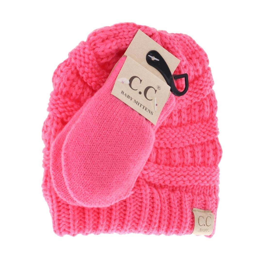 BABY Solid C.C Beanie with Mitten SET BABYSET1: Indie Pink