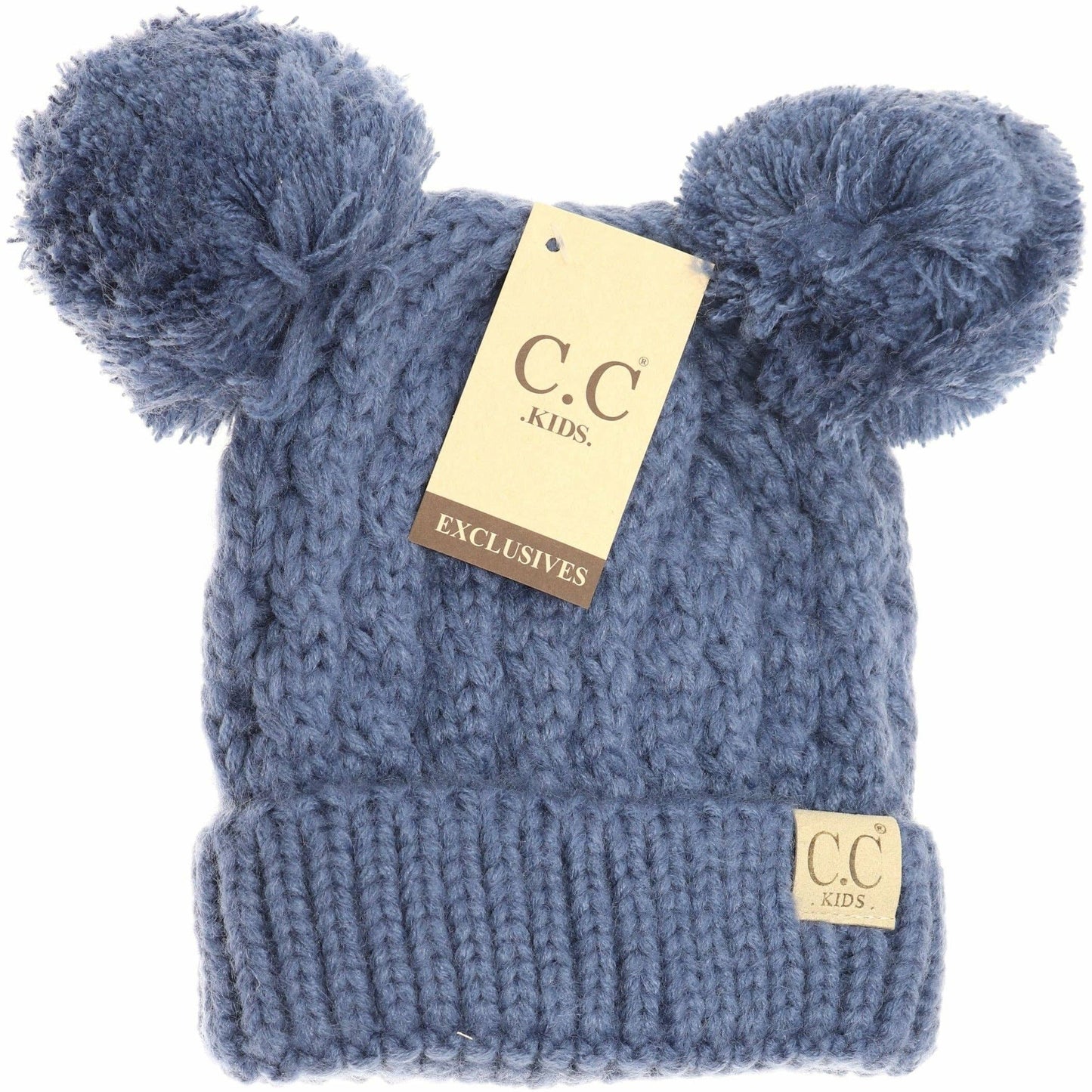 Kids Solid Double Pom CC Beanies KIDS24: Dark Purple