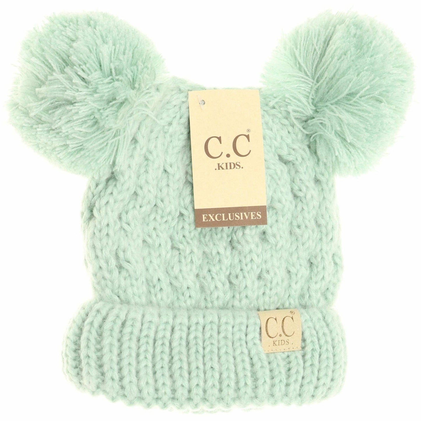 Kids Solid Double Pom CC Beanies KIDS24: Dark Purple