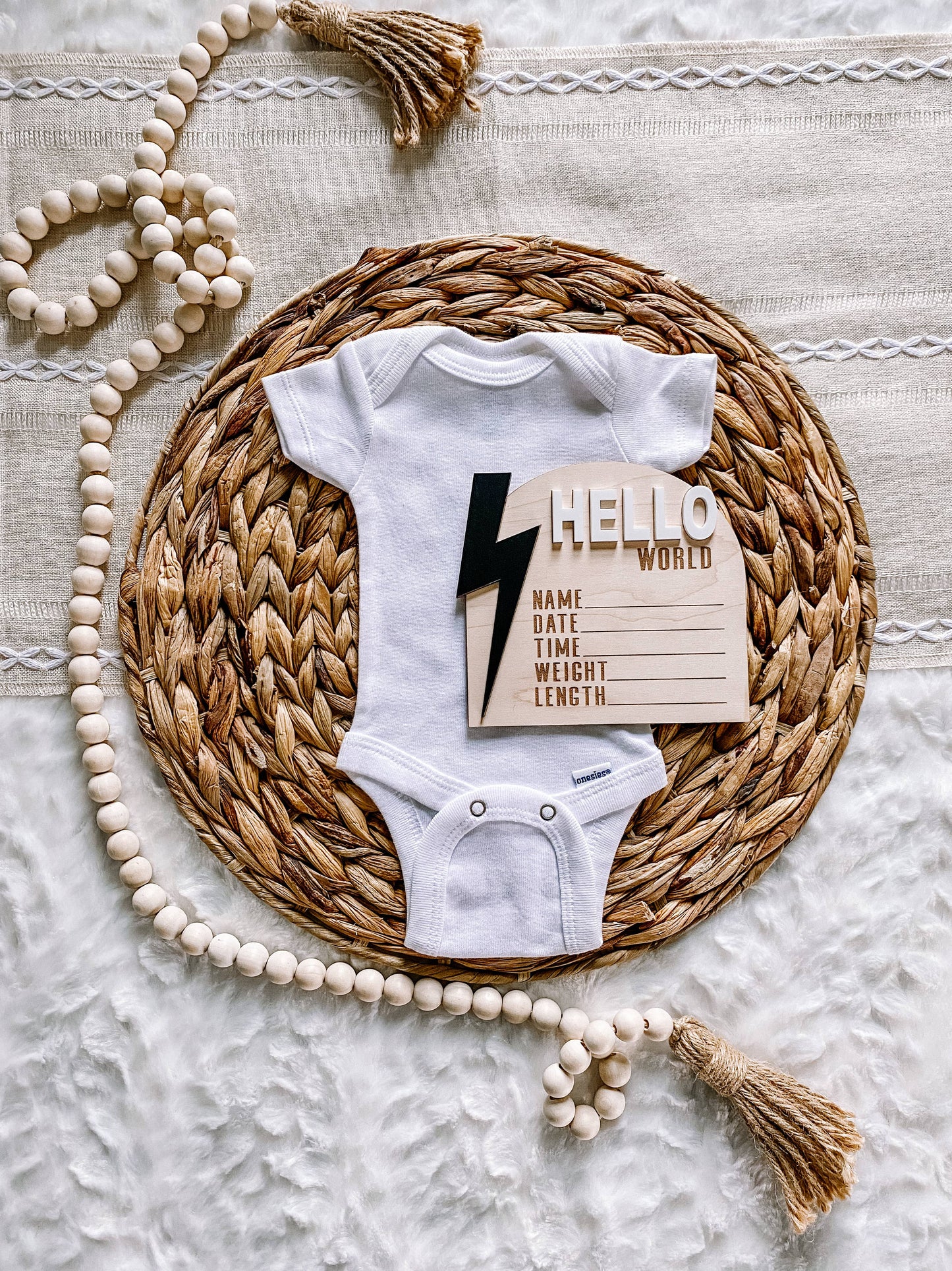 Wooden Monthly Milestone Set - Modern Lightning Bolt: Black / Hello World