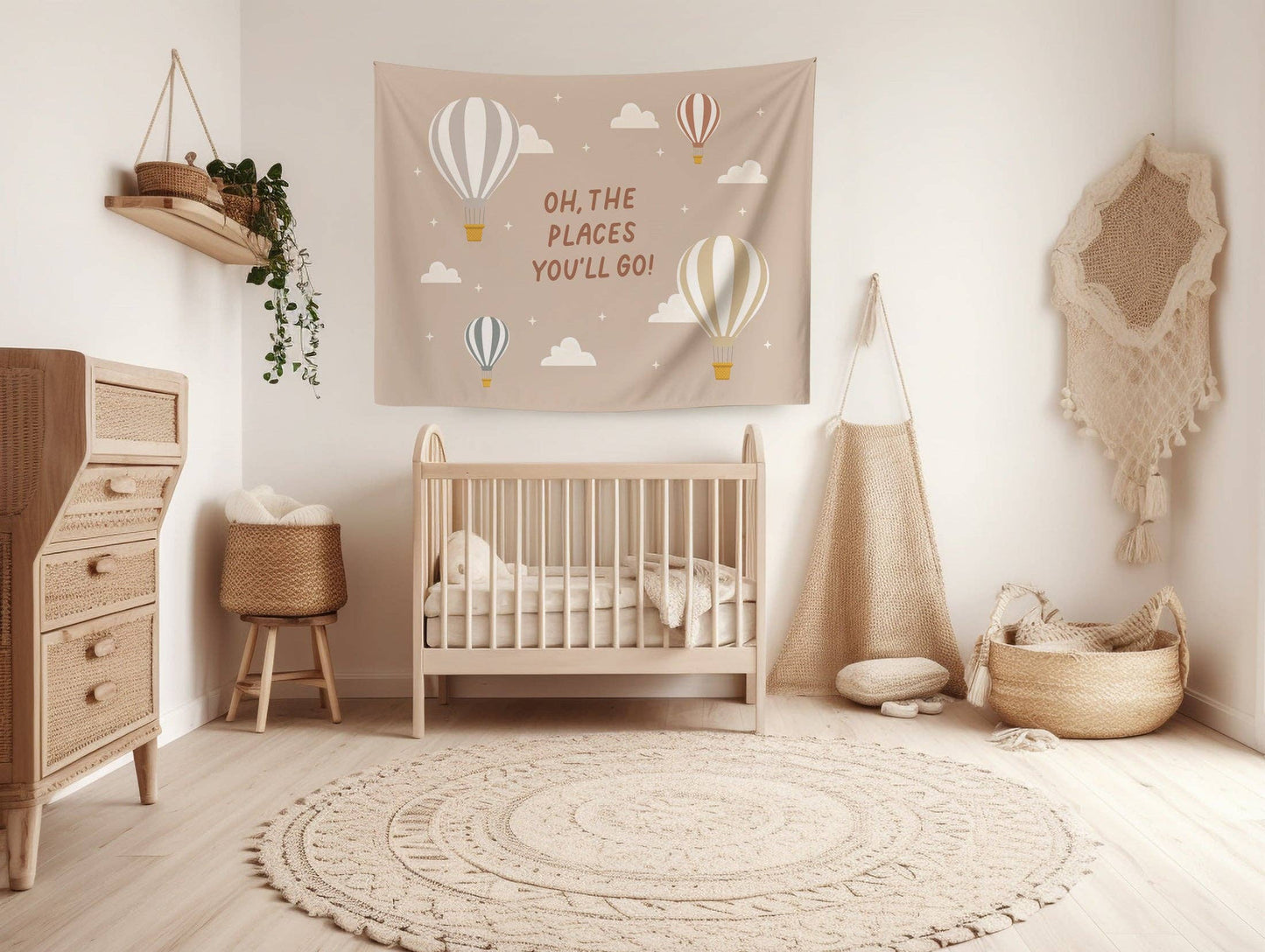 Oh The Places You'll Go Banner (Neutral) | Fabric Wall Sign: Small 17x13"