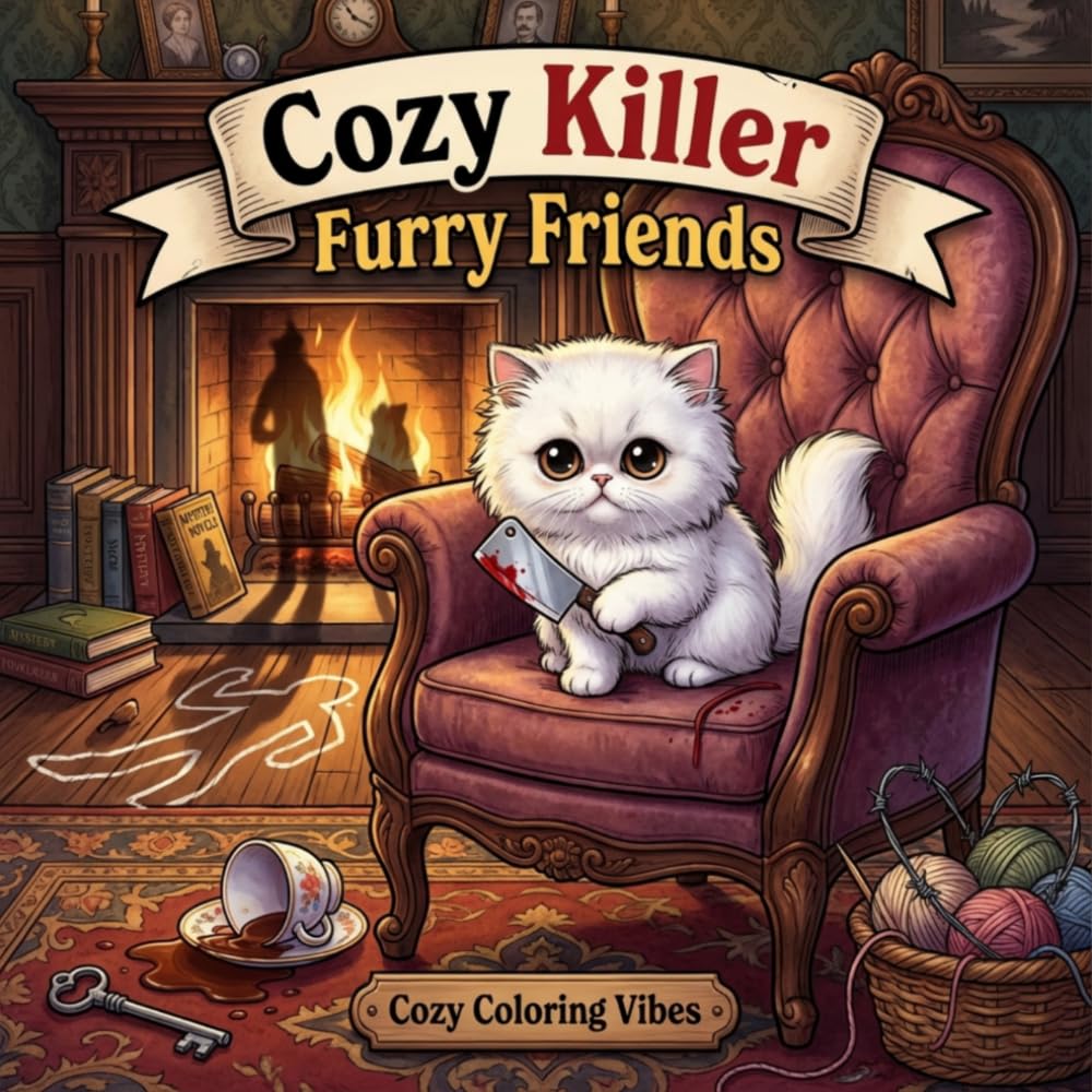Cozy Killer Furry Friends: Easy Bold Line Coloring Book for Adults Whimsical Spooky Animal Mystery Scenes, Dark Cute Parody, Playful Crime Aesthetic