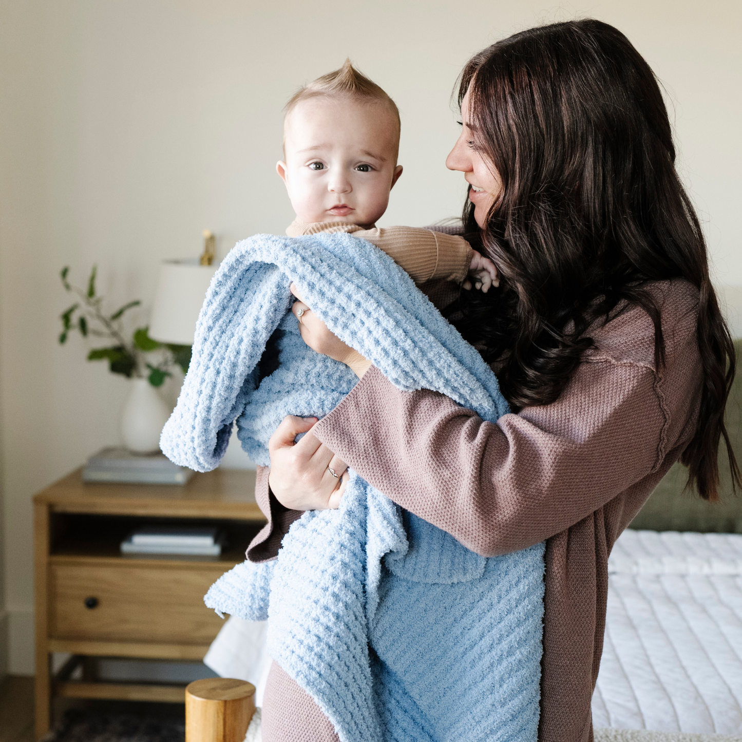 WAFFLE KNIT RECEIVING BLANKETS: Wheat