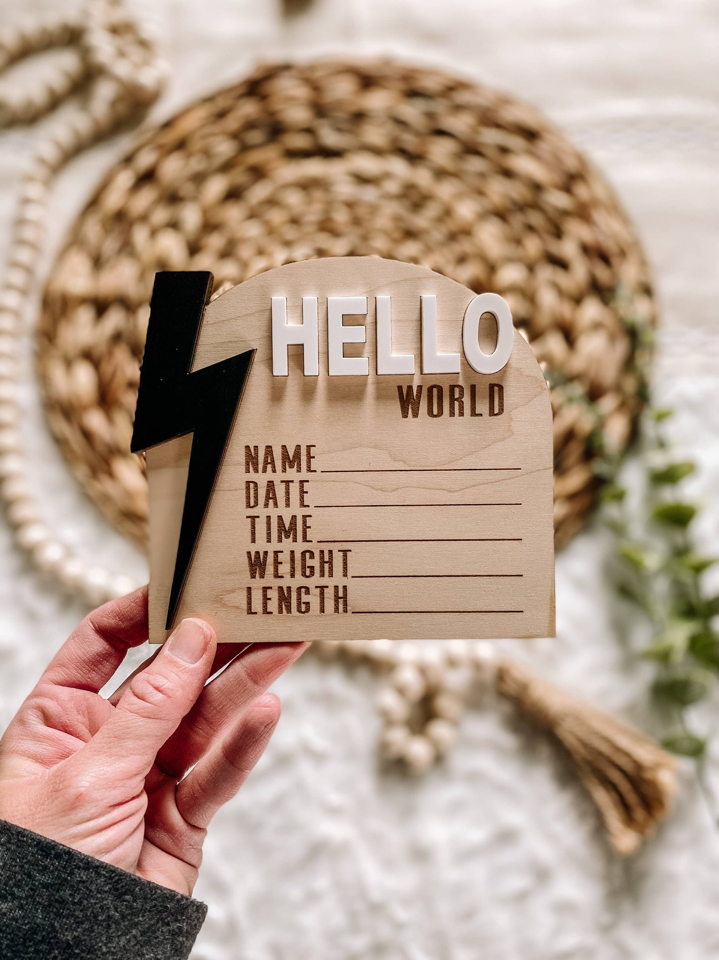 Wooden Monthly Milestone Set - Modern Lightning Bolt: Black / Hello World
