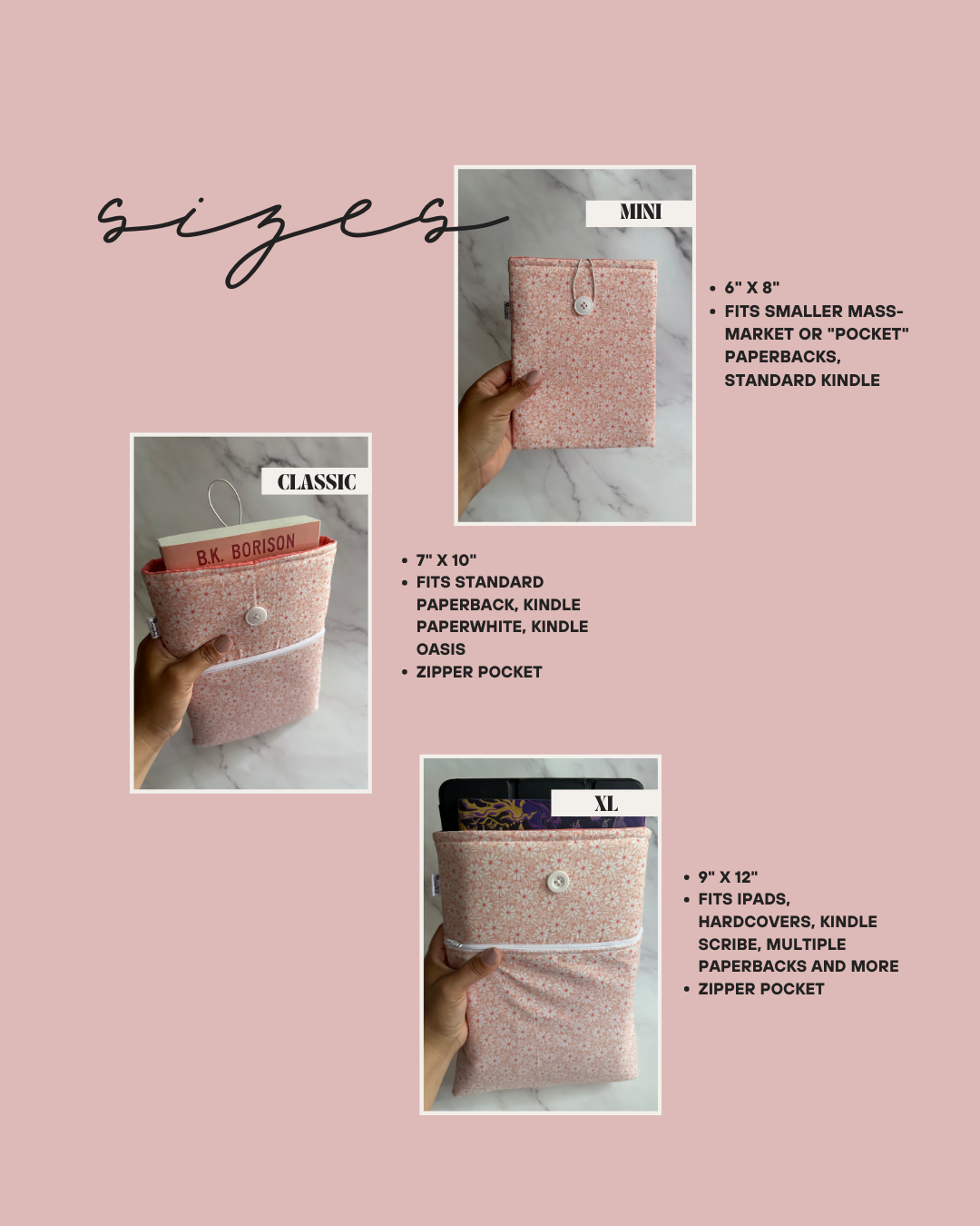 PINK CHECKERED book sleeve: XL