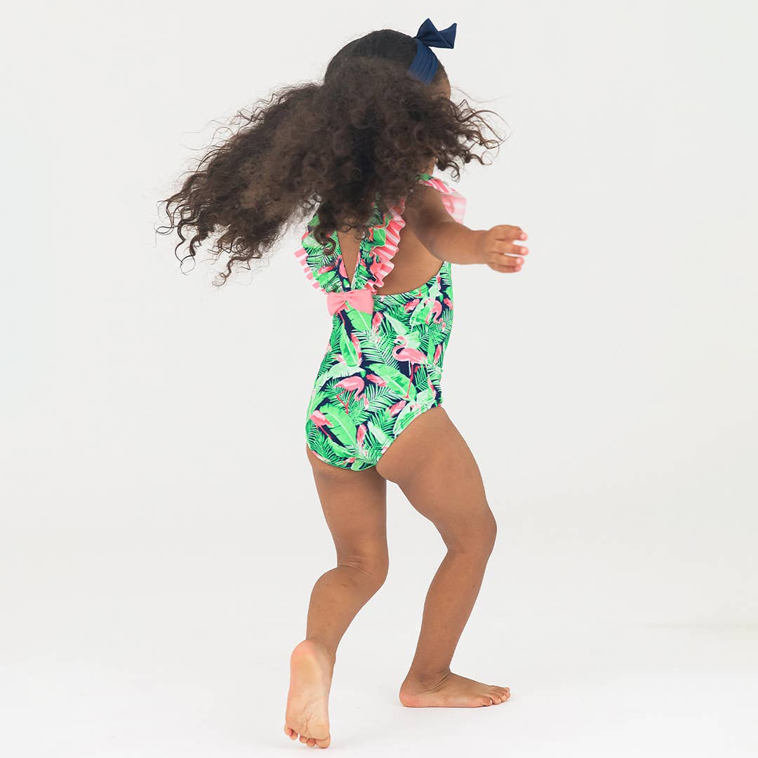 Flamingo Frenzy Ruffle V-Back One Piece