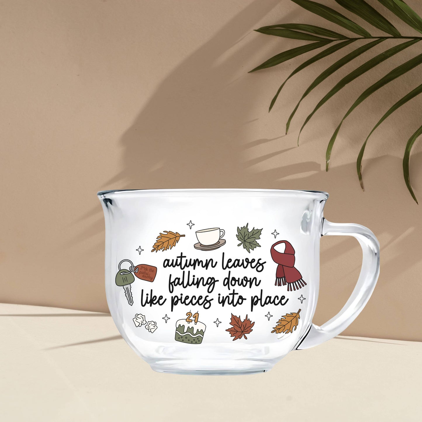Autumn Leaves Falling Glass Teacup Mug
