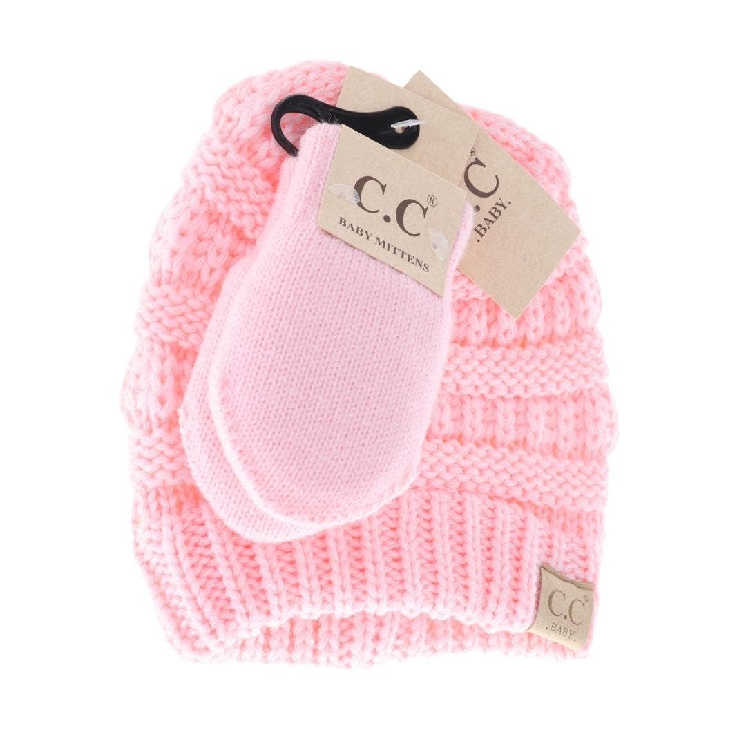 BABY Solid C.C Beanie with Mitten SET BABYSET1: Indie Pink