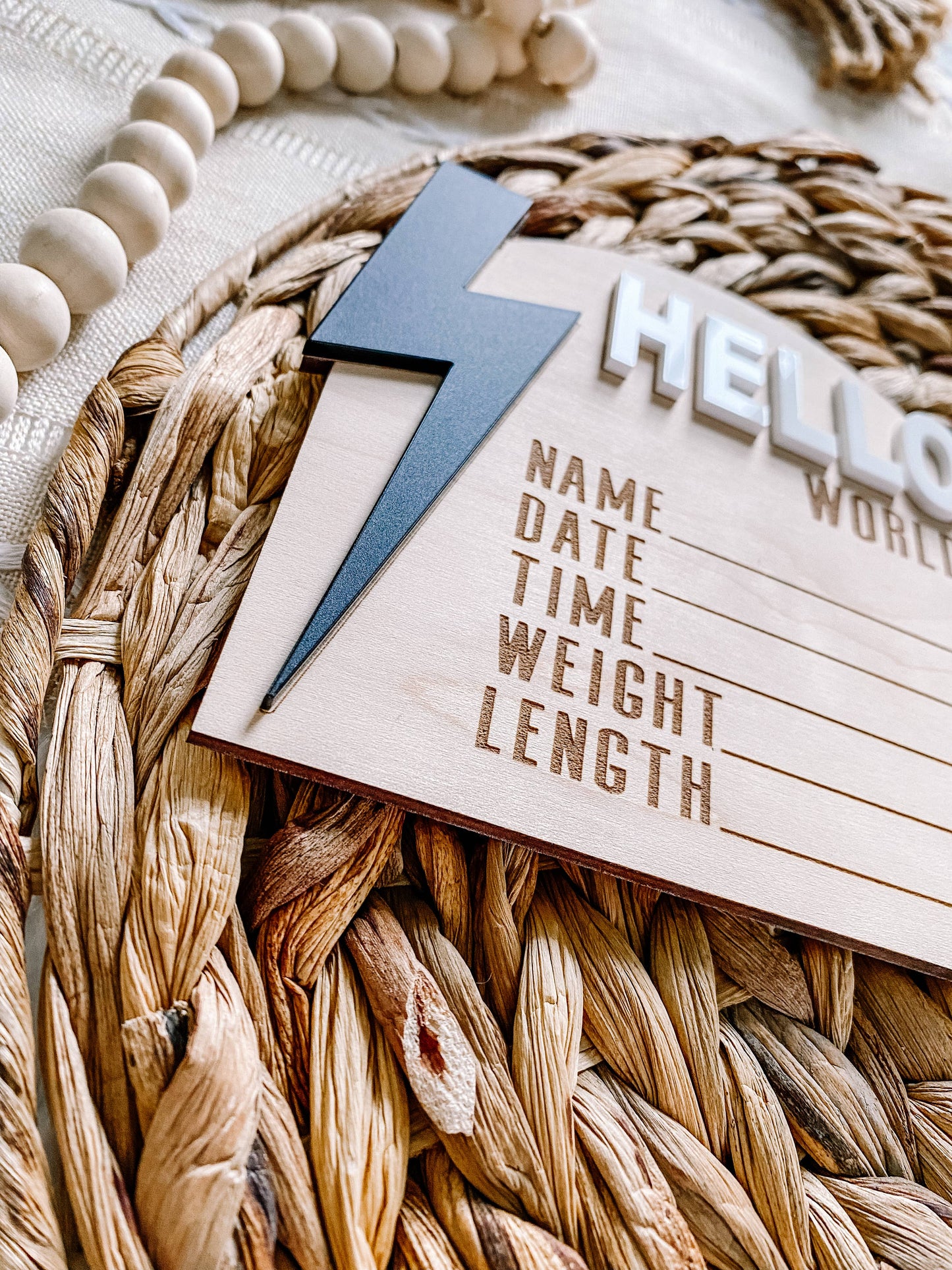 Wooden Monthly Milestone Set - Modern Lightning Bolt: Black / Hello World