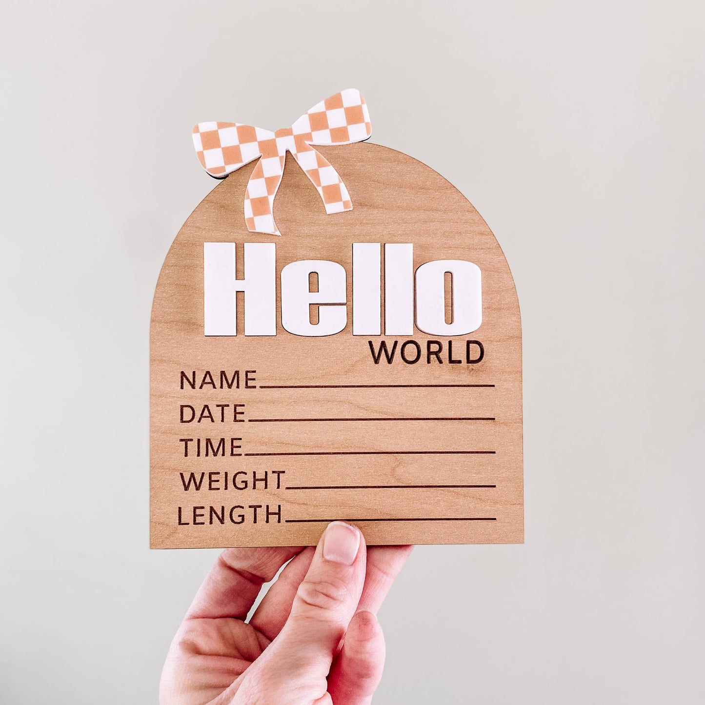 Hello World Birth Stat Sign - Checkered Bow: Black