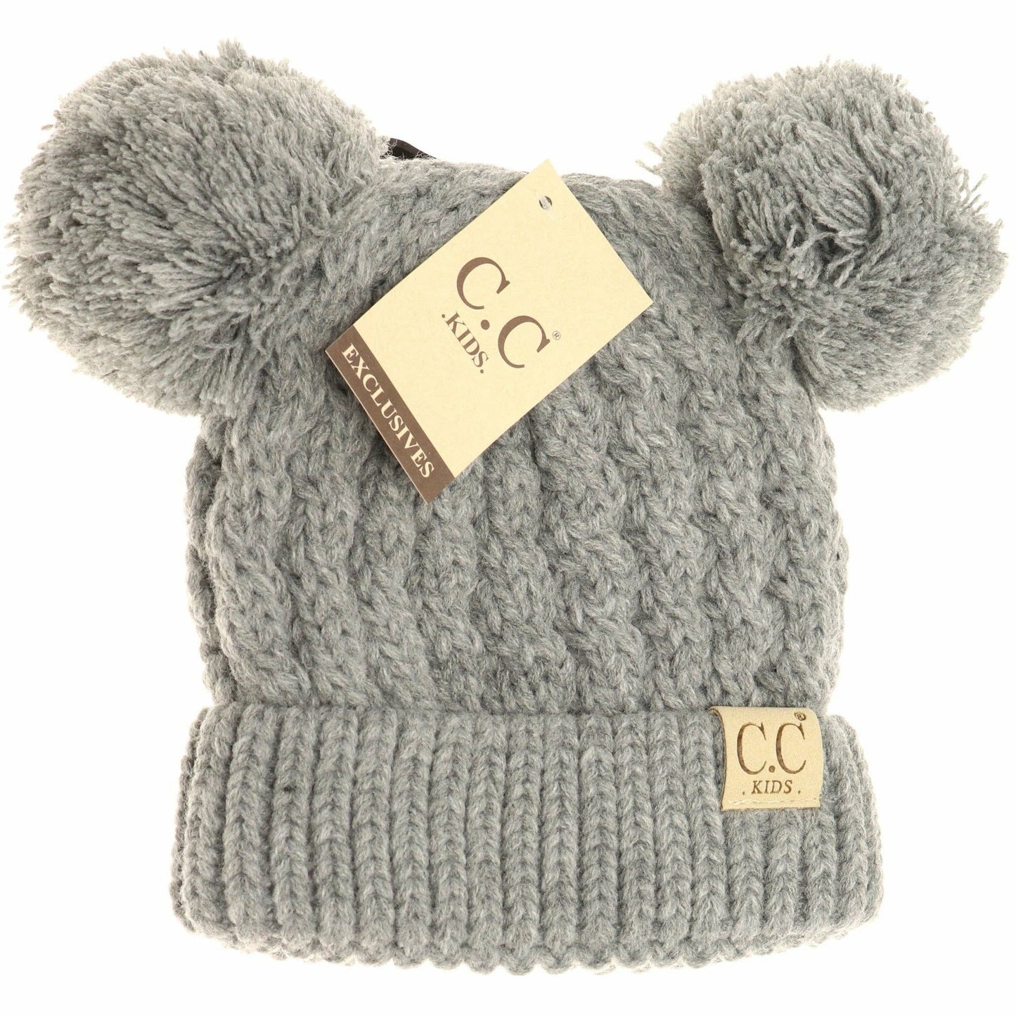Kids Solid Double Pom CC Beanies KIDS24: Dark Purple