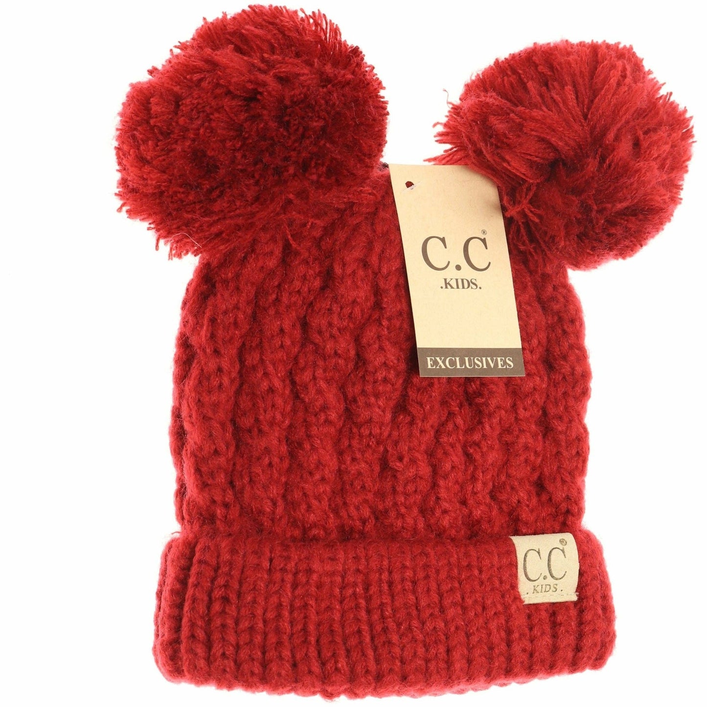 Kids Solid Double Pom CC Beanies KIDS24: Dark Purple