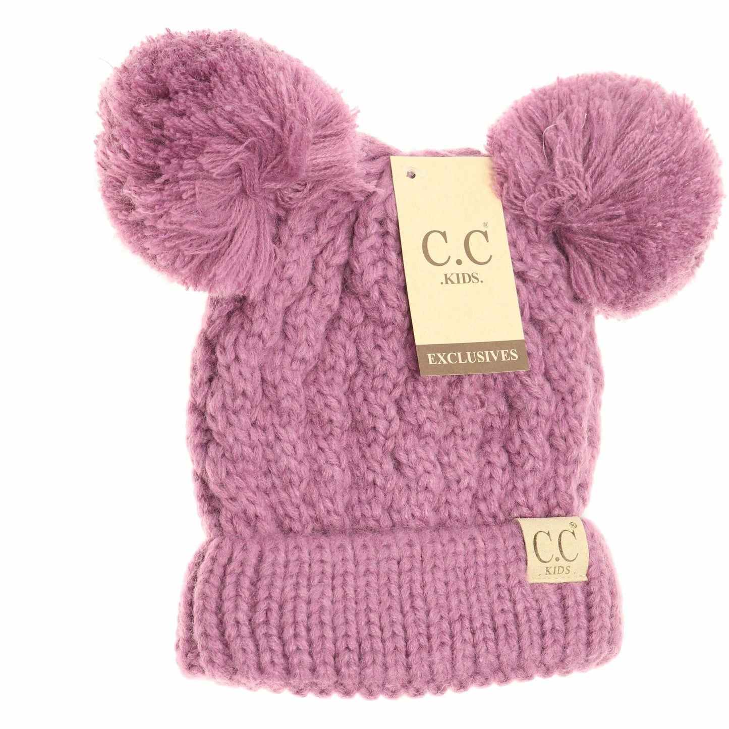 Kids Solid Double Pom CC Beanies KIDS24: Dark Purple