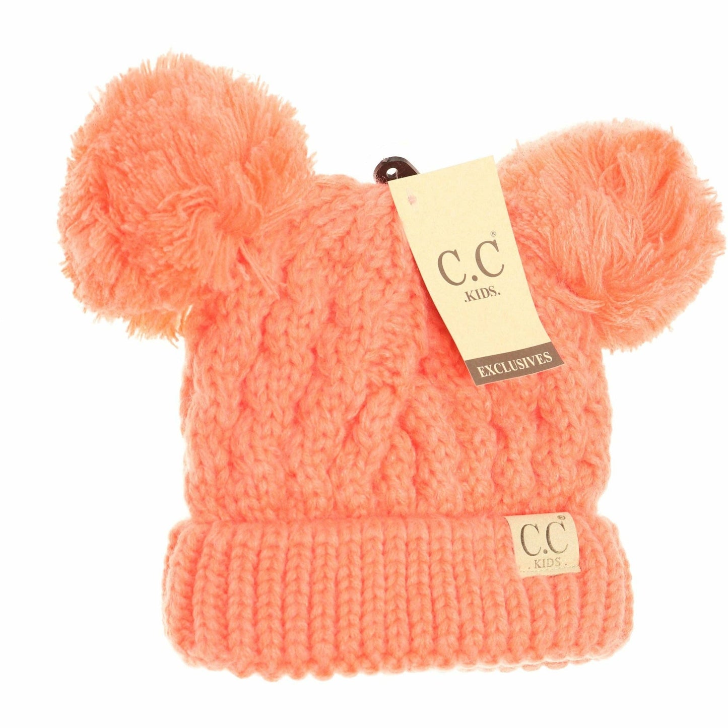 Kids Solid Double Pom CC Beanies KIDS24: Dark Purple