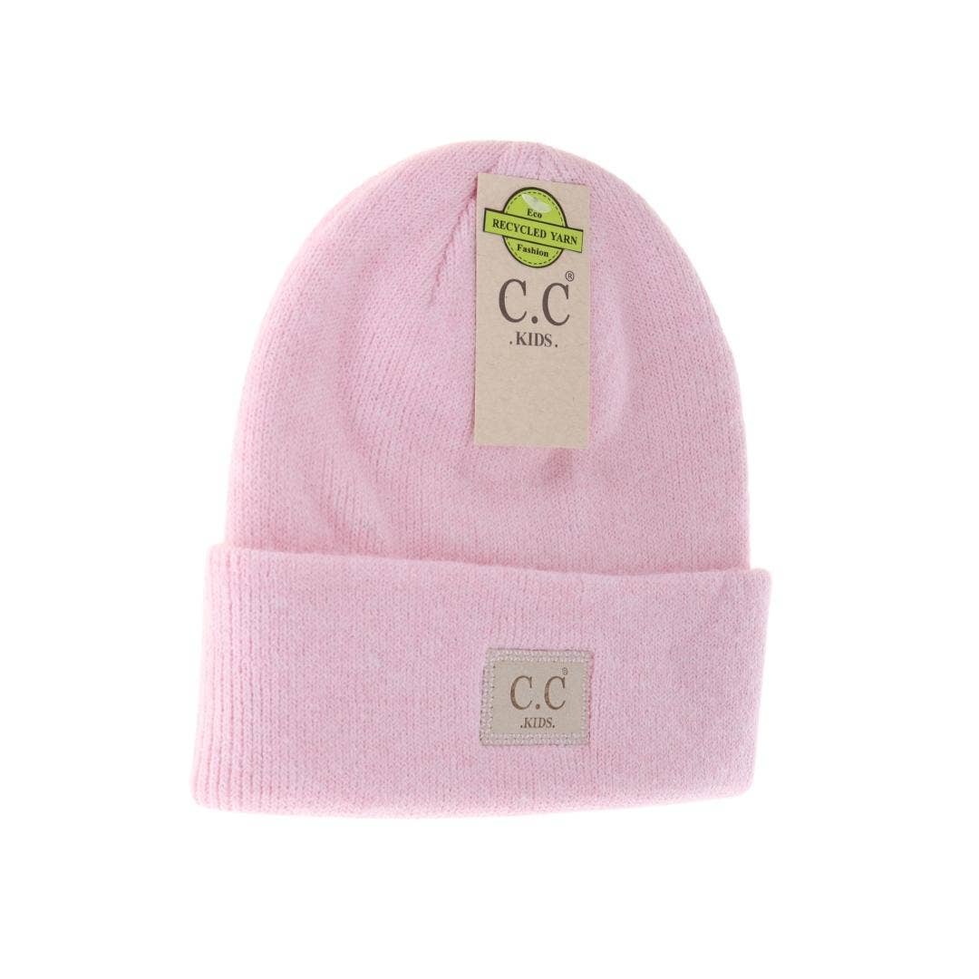 KIDS Soft Ribbed Leather Patch C.C. Beanie KIDS9021: Heather Lt. Beige