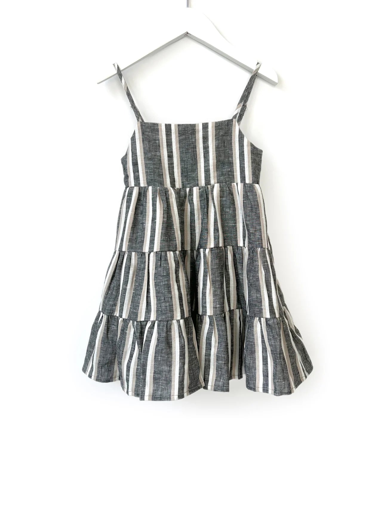 Linen Tiered Dress- Charcoal