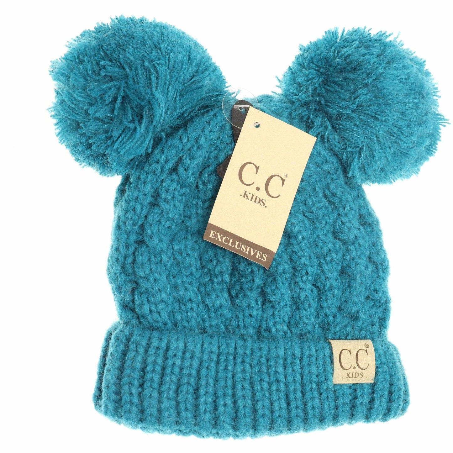 Kids Solid Double Pom CC Beanies KIDS24: Dark Purple