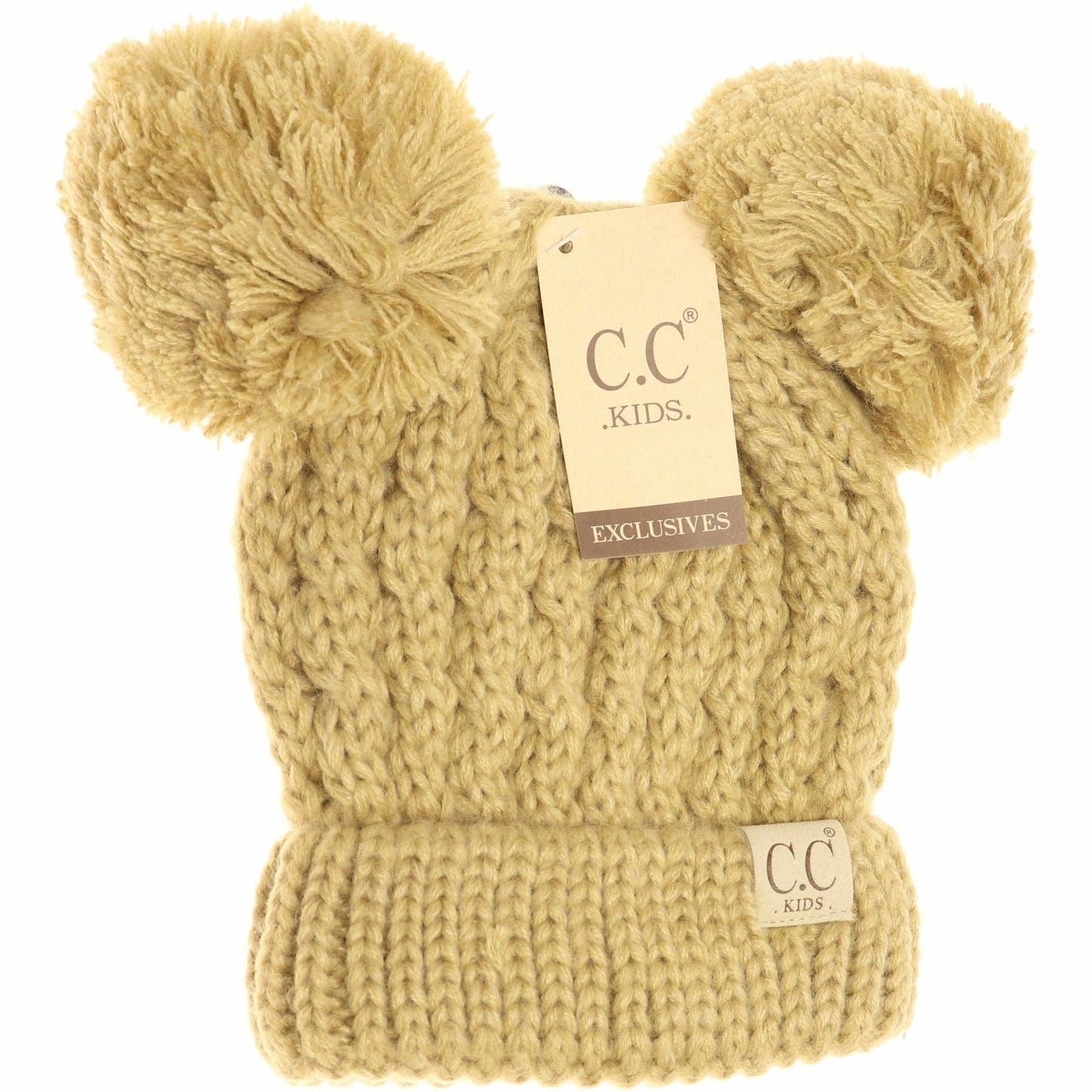 Kids Solid Double Pom CC Beanies KIDS24: Dark Purple