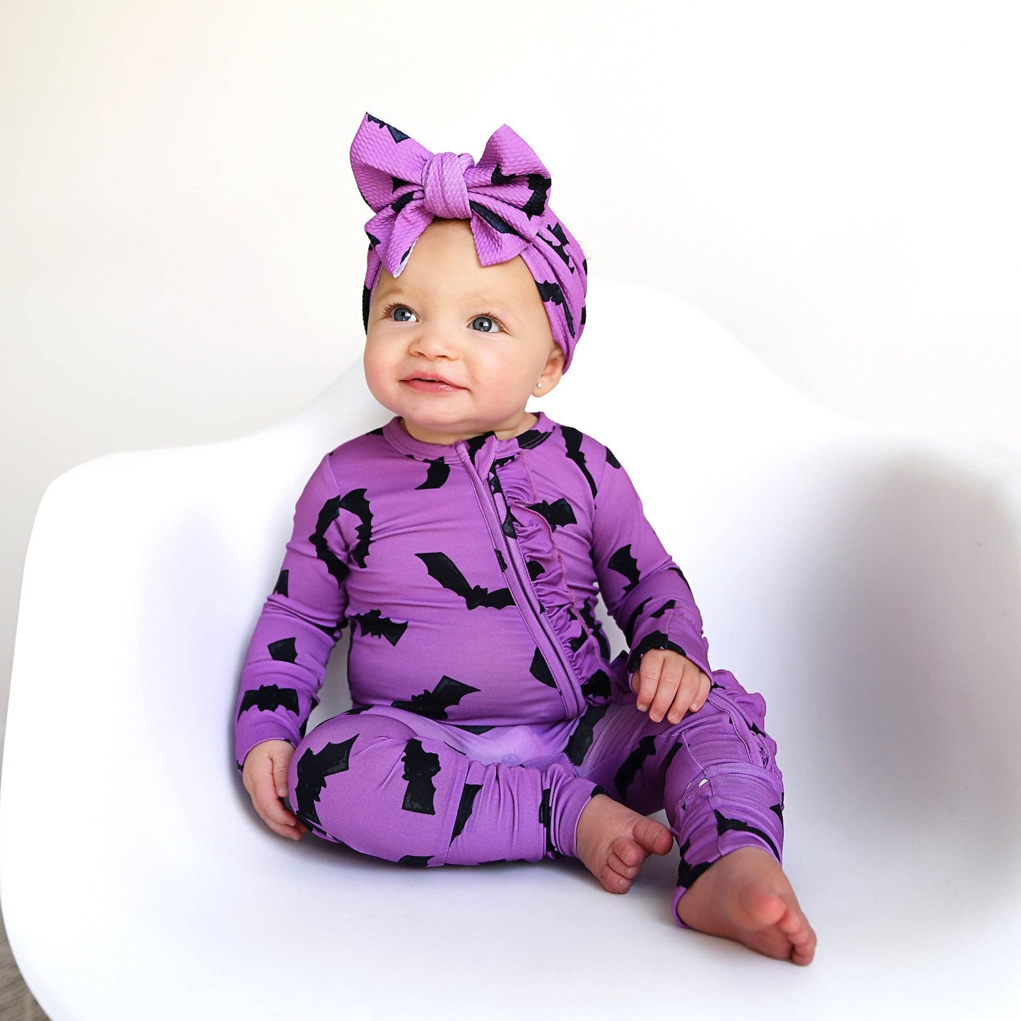 Echo Purple Bats RUFFLE ZIP Bamboo Halloween Baby Lounge Set
