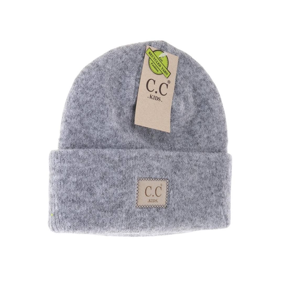 KIDS Soft Ribbed Leather Patch C.C. Beanie KIDS9021: Heather Lt. Beige