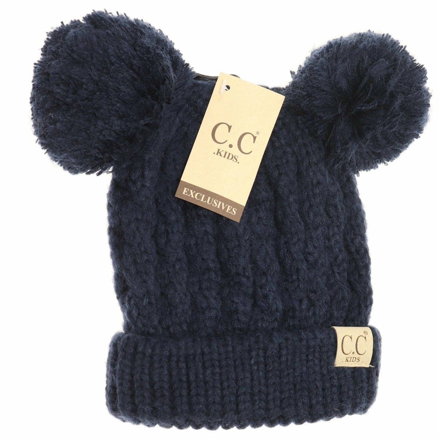 Kids Solid Double Pom CC Beanies KIDS24: Dark Purple