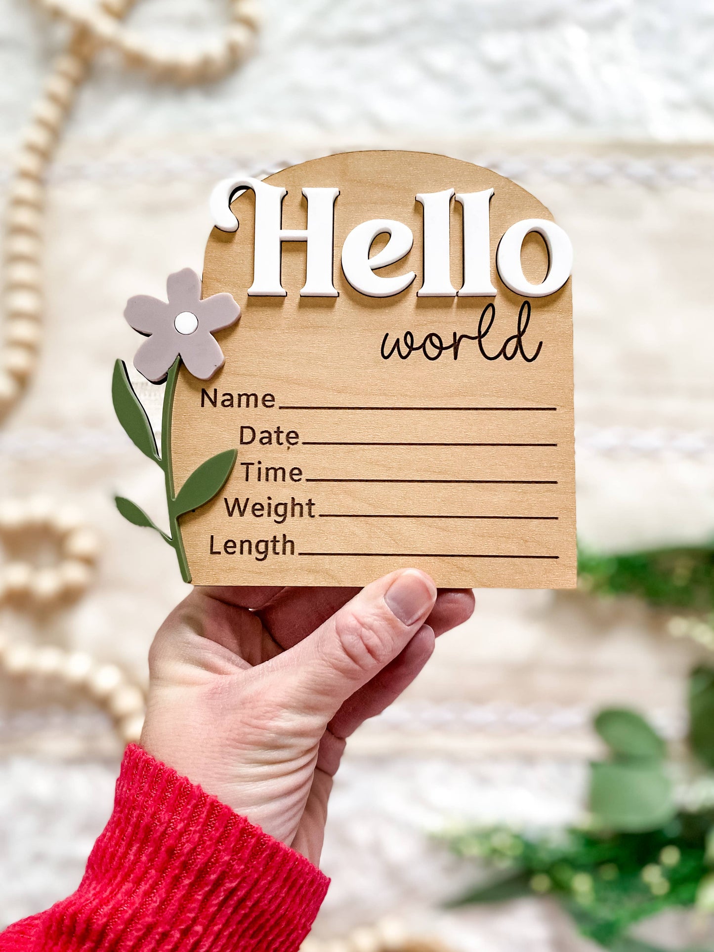 Hello World Birth Stat Sign - Pretty Wildflowers : Dusty Mauve