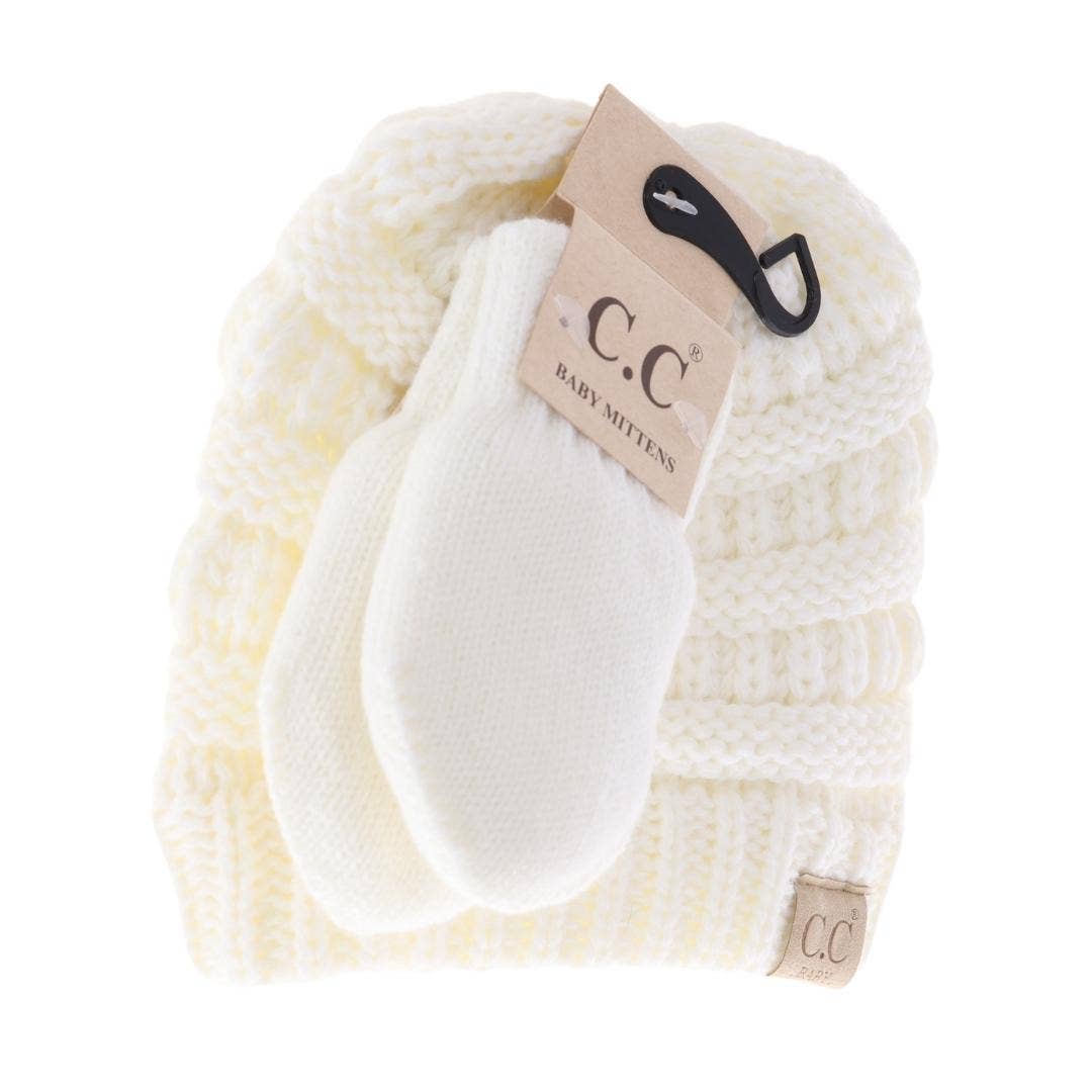 BABY Solid C.C Beanie with Mitten SET BABYSET1: Indie Pink