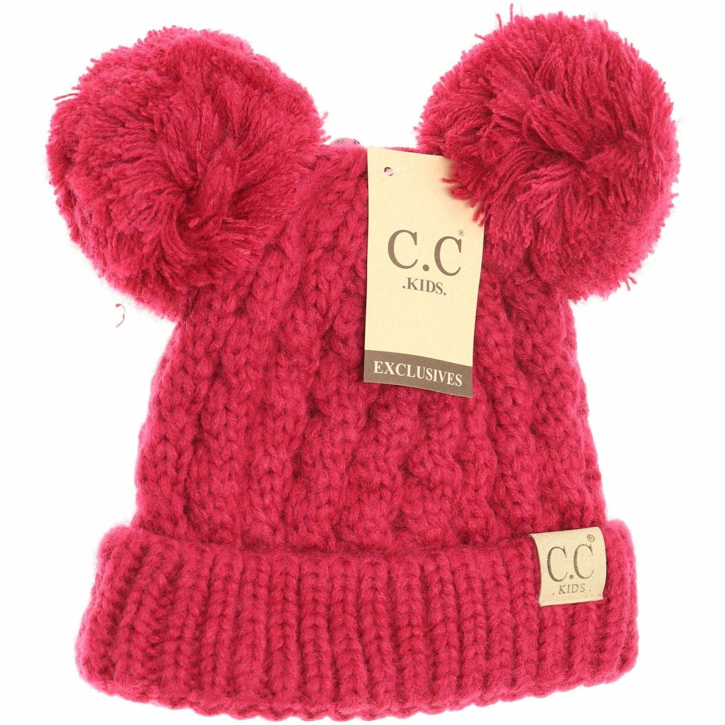 Kids Solid Double Pom CC Beanies KIDS24: Dark Purple