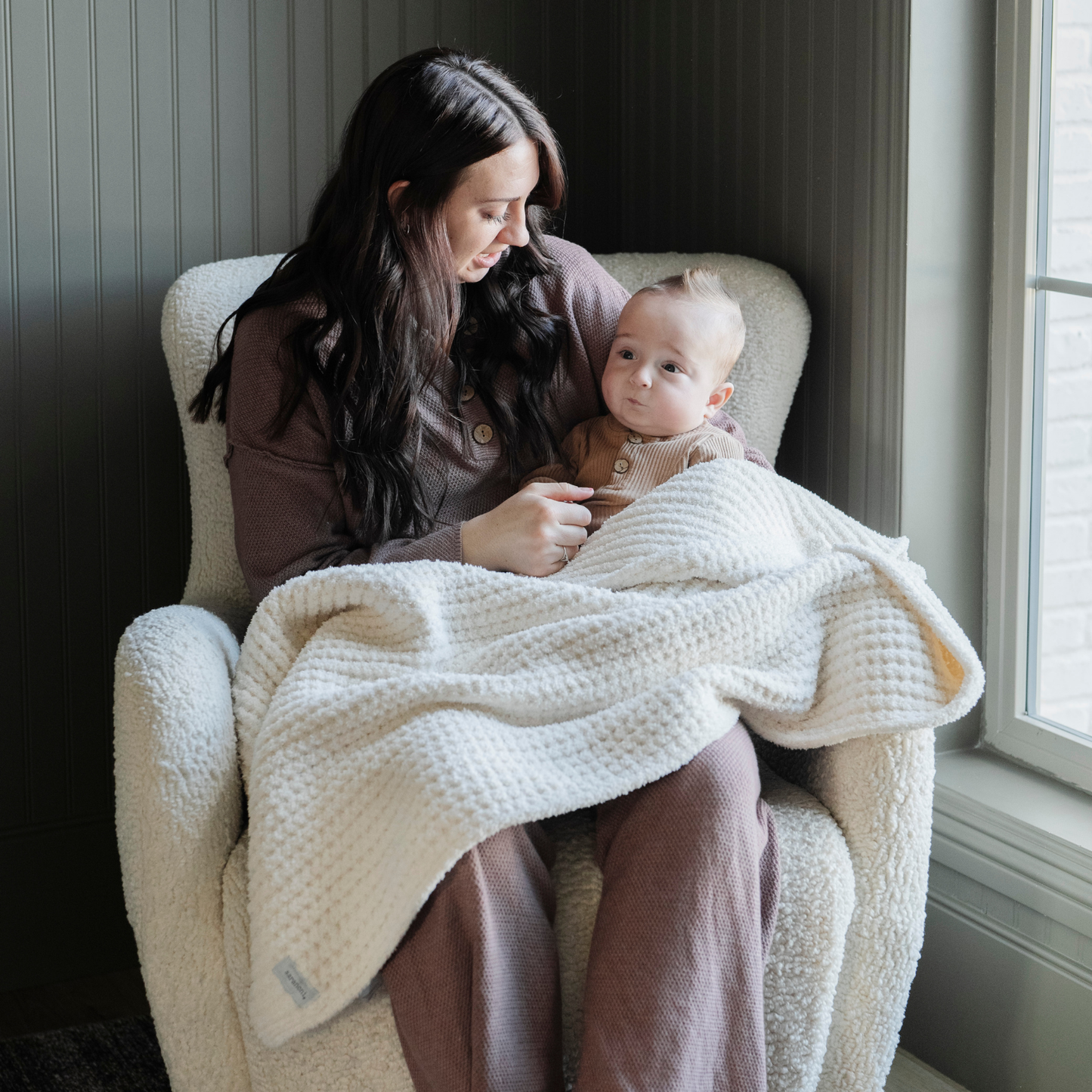 WAFFLE KNIT RECEIVING BLANKETS: Wheat
