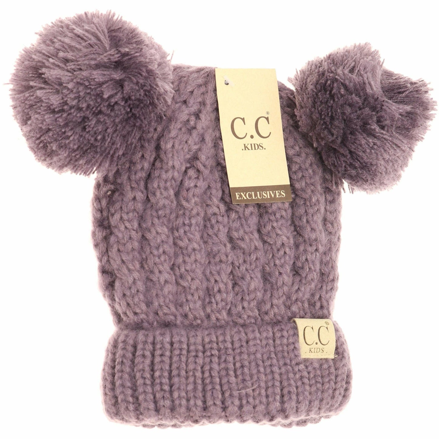 Kids Solid Double Pom CC Beanies KIDS24: Dark Purple