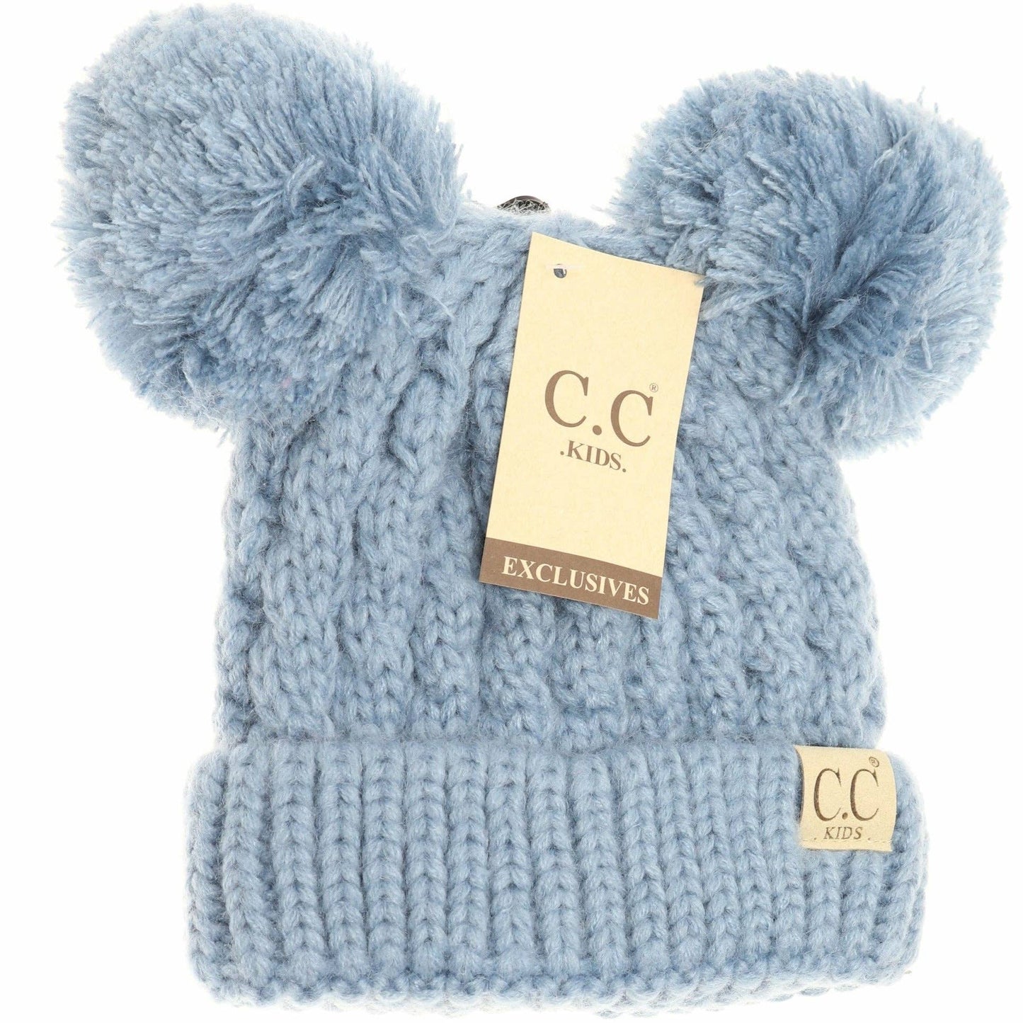 Kids Solid Double Pom CC Beanies KIDS24: Dark Purple