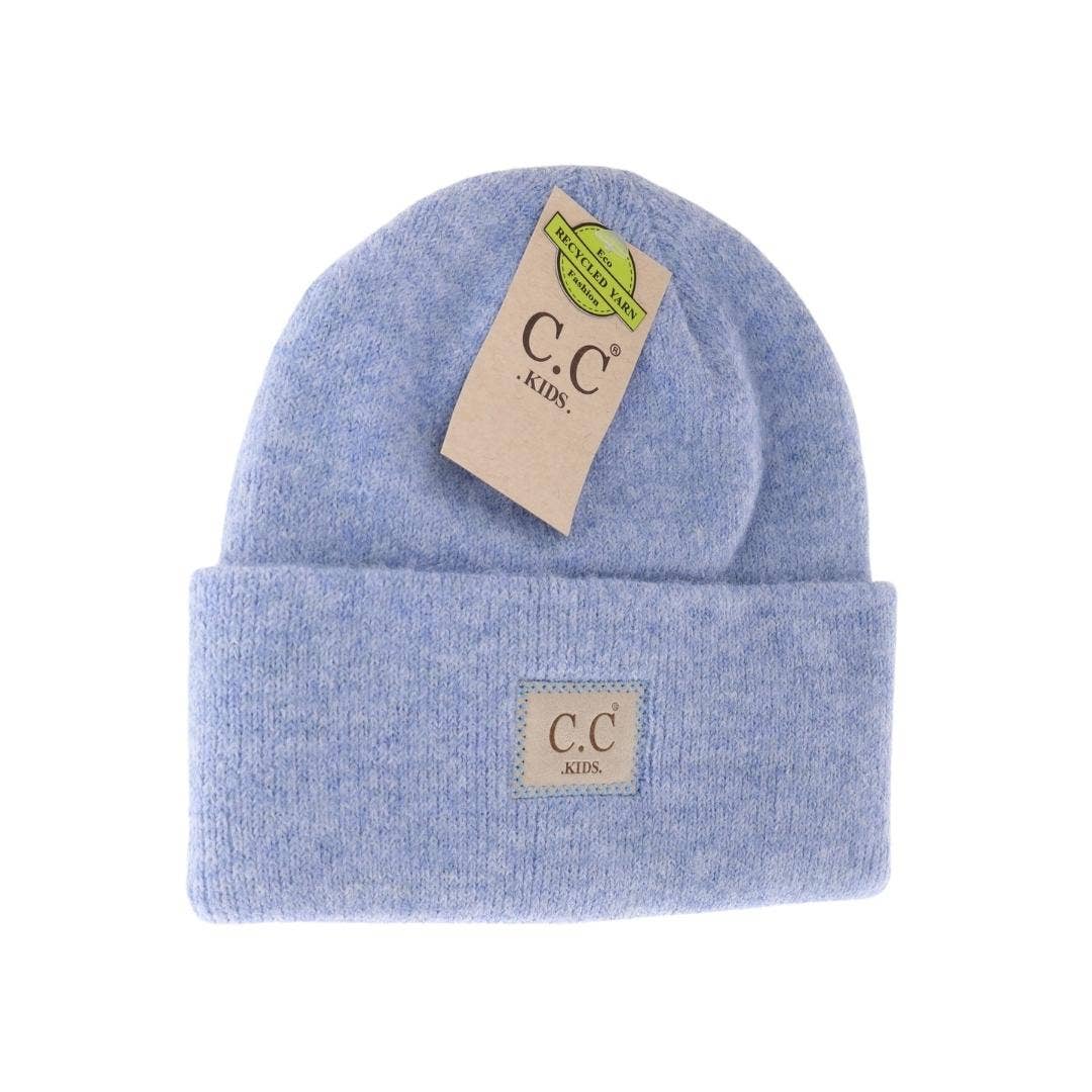 KIDS Soft Ribbed Leather Patch C.C. Beanie KIDS9021: Heather Lt. Beige